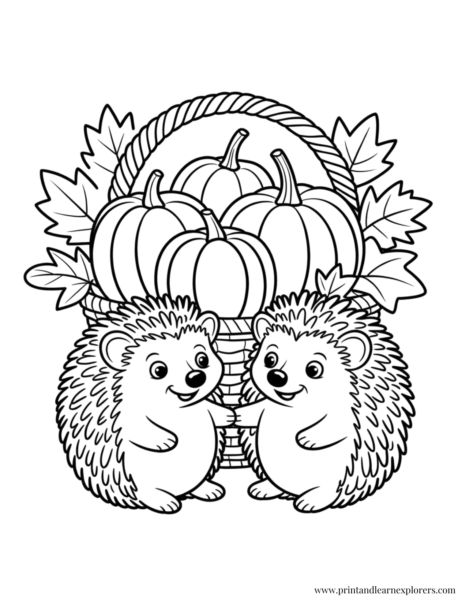 Cute hedgehog friends coloring page pumpkins