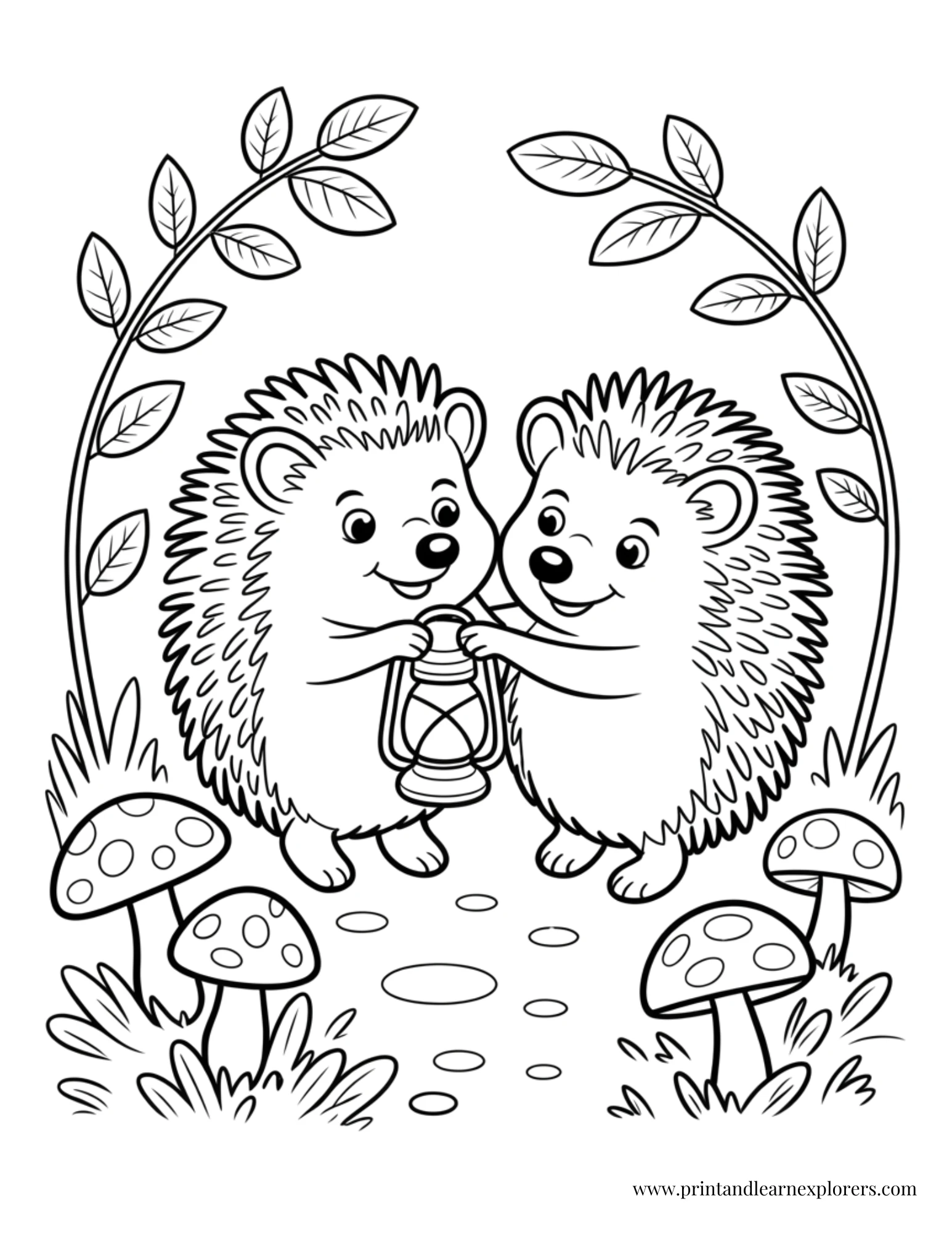 Hedgehog Friends Going On A Walk Coloring Page