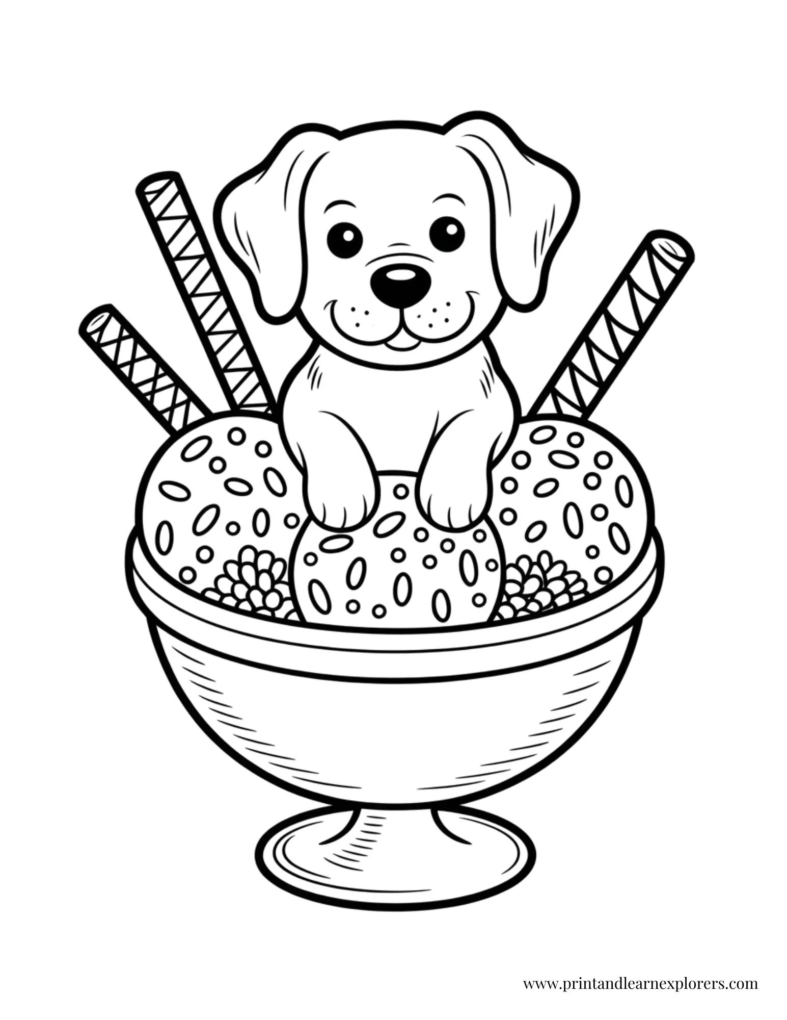 Dog in Ice Cream Coloring Page