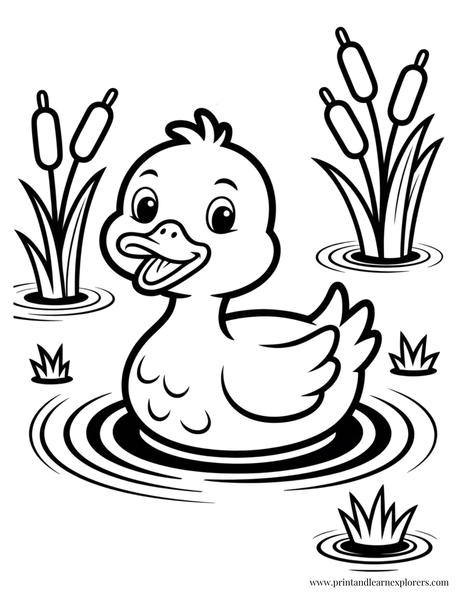 Duck Swimming In The Pond Coloring Page