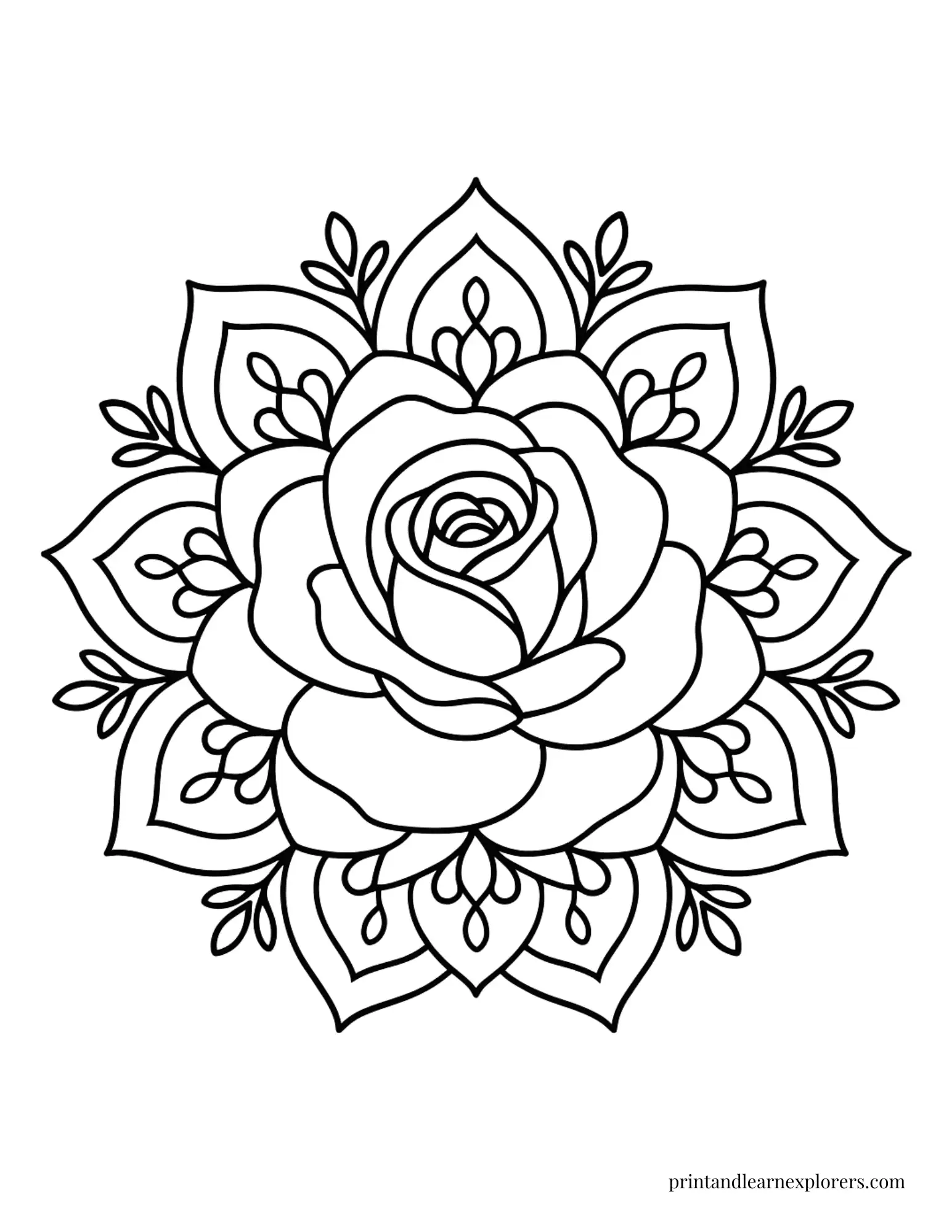 Easy Rose Mandala Coloring Page