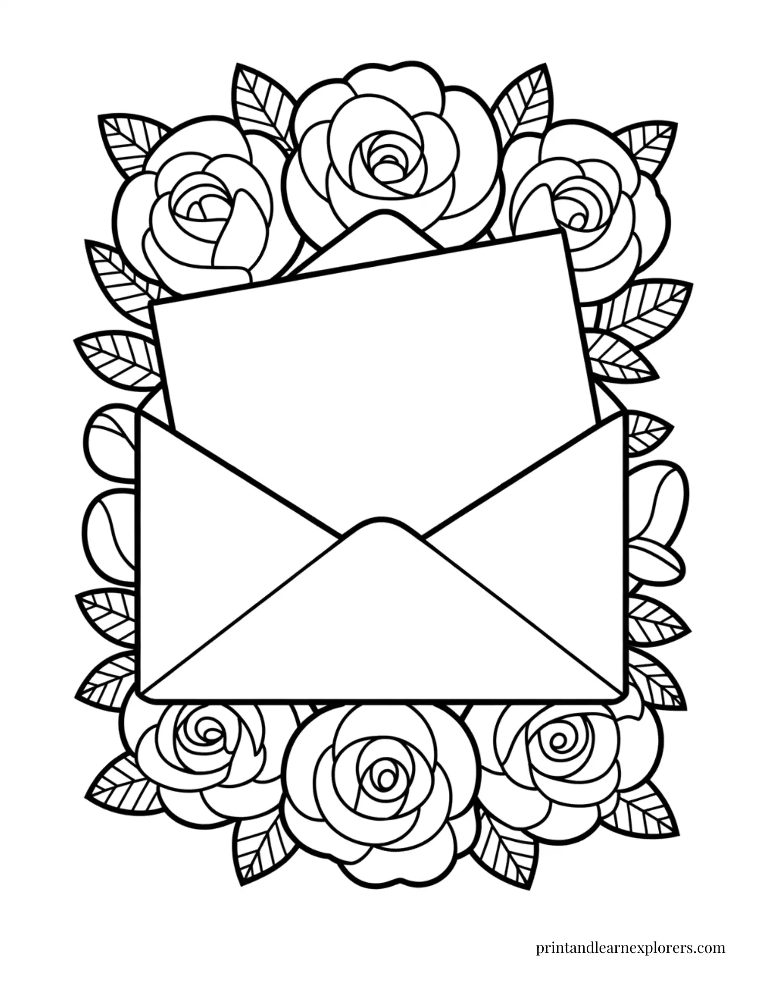 Envelope with Letter and Roses Coloring Page