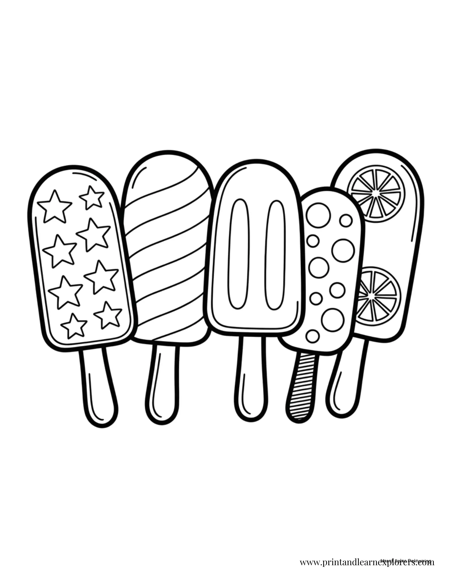 Five Ice Pops Coloring Page
