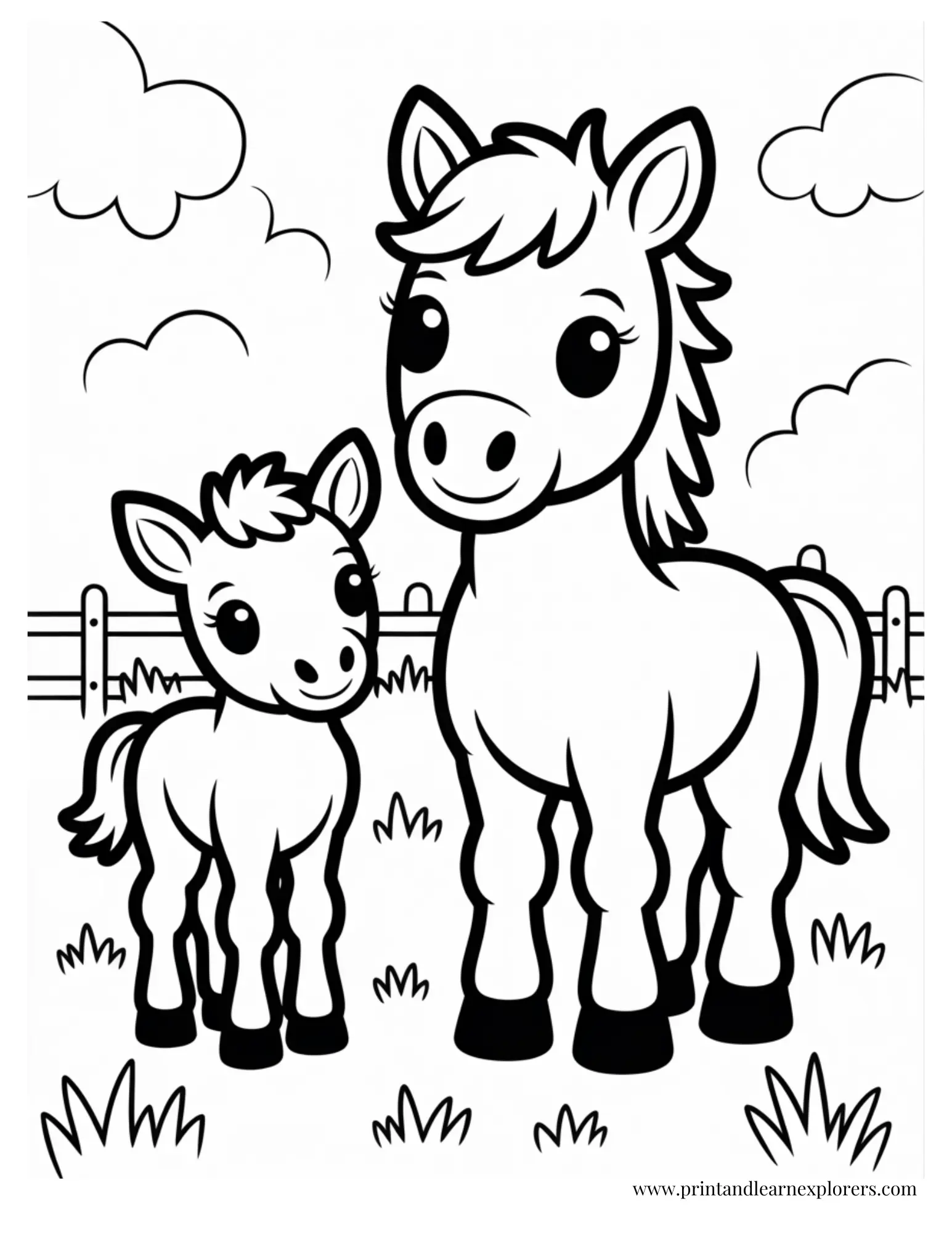 Foal And Parent Horse Coloring Page