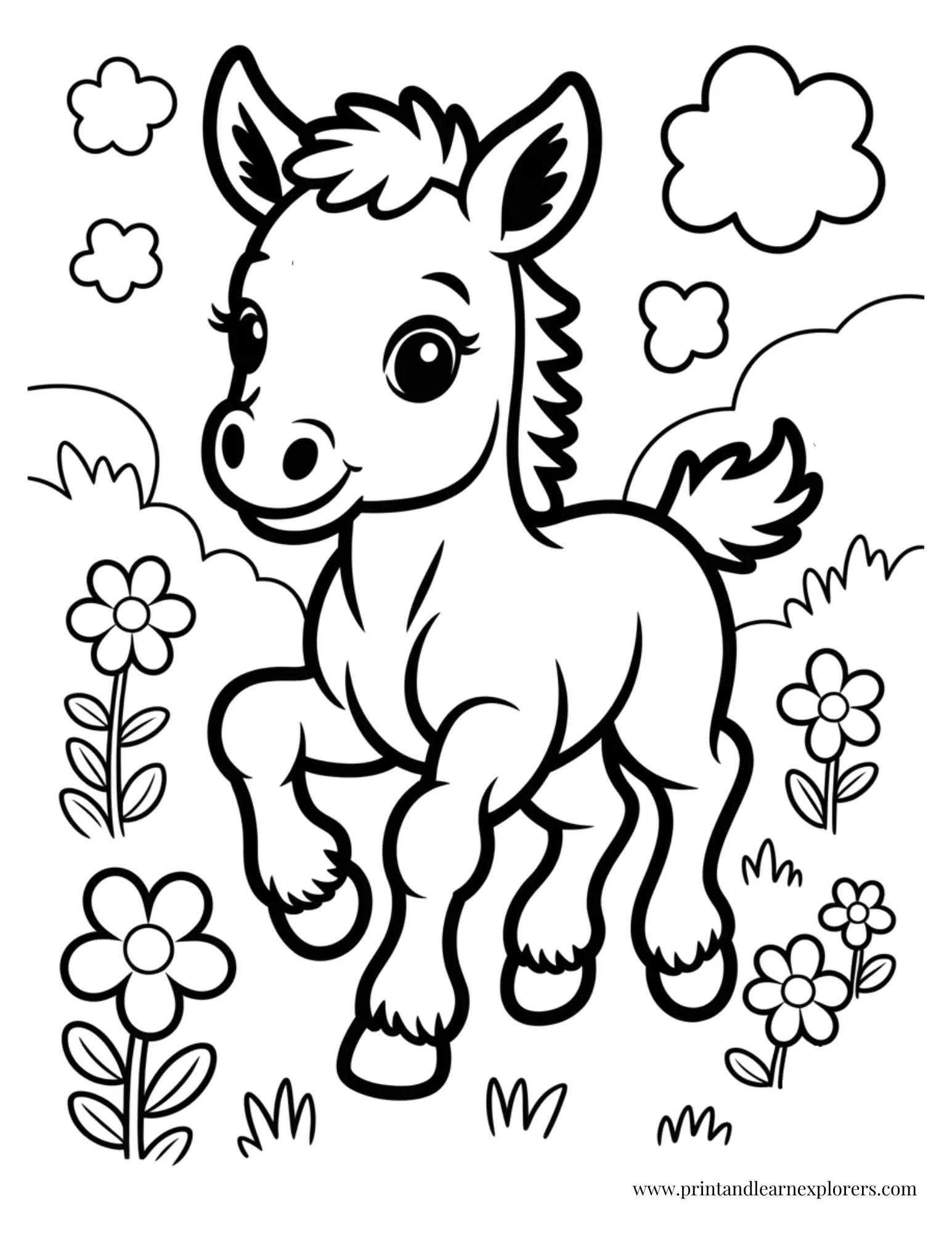 Foal Galloping Through Field Coloring Page