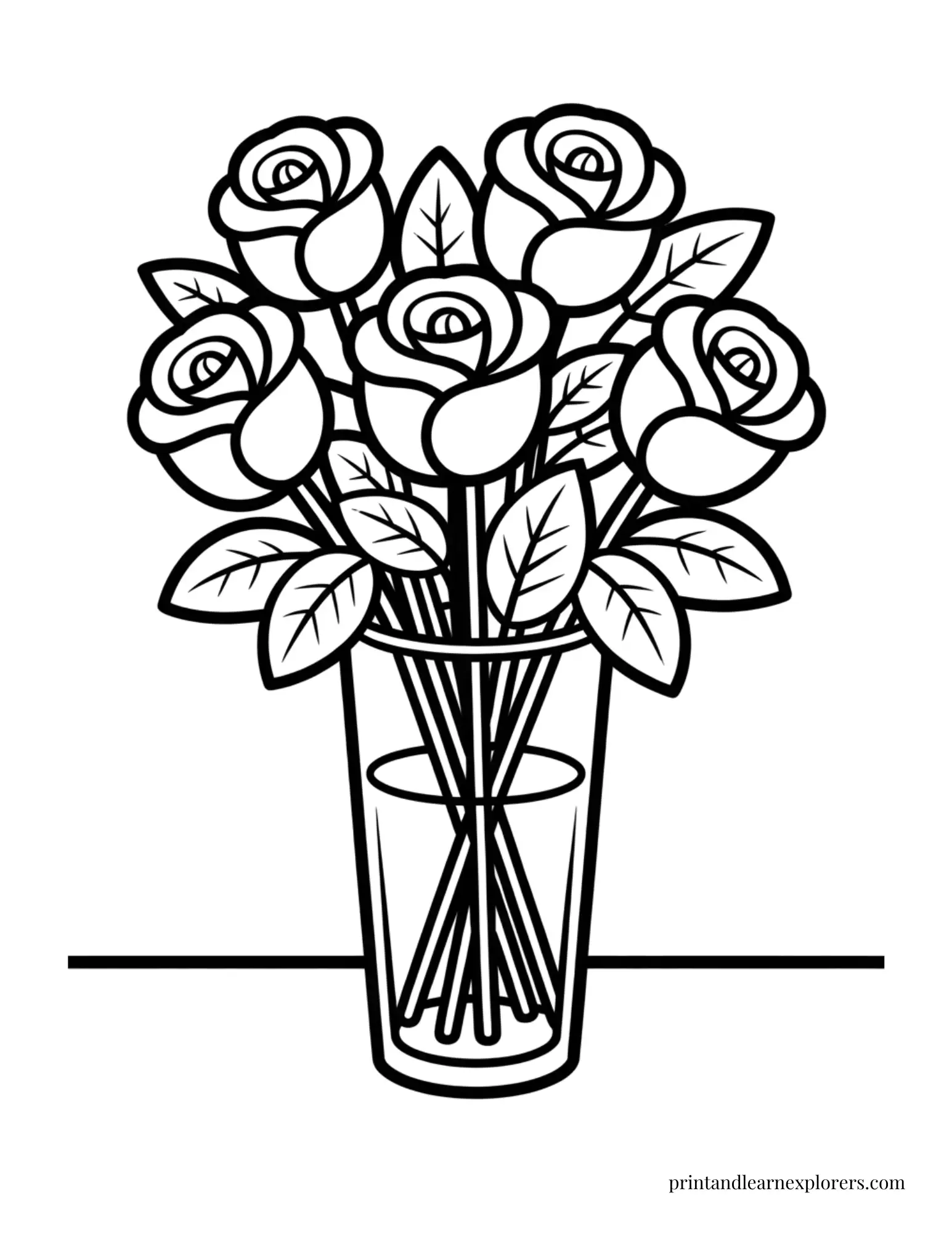 Glass Vase of Roses Coloring Page