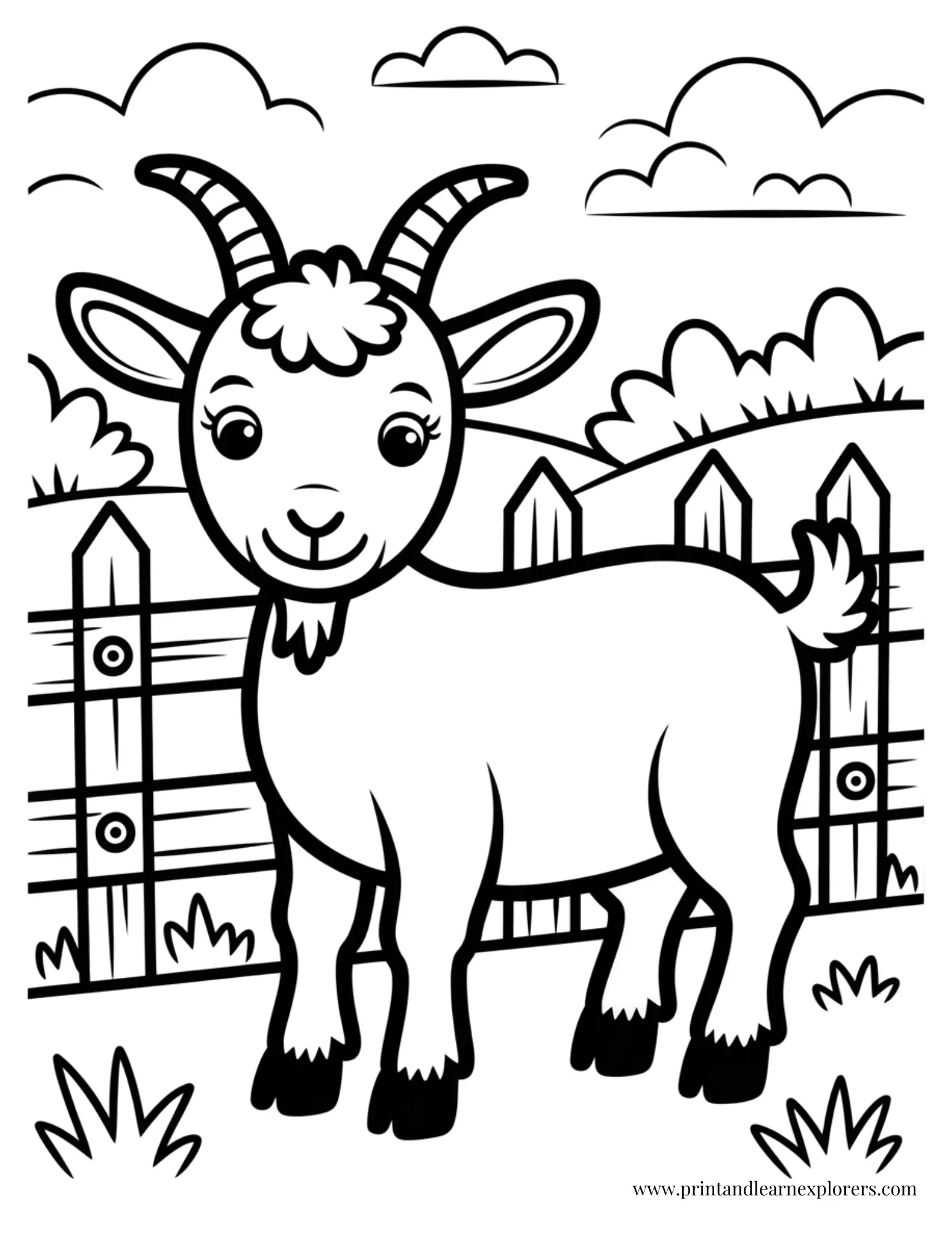 Goat Standing In Field Coloring Page