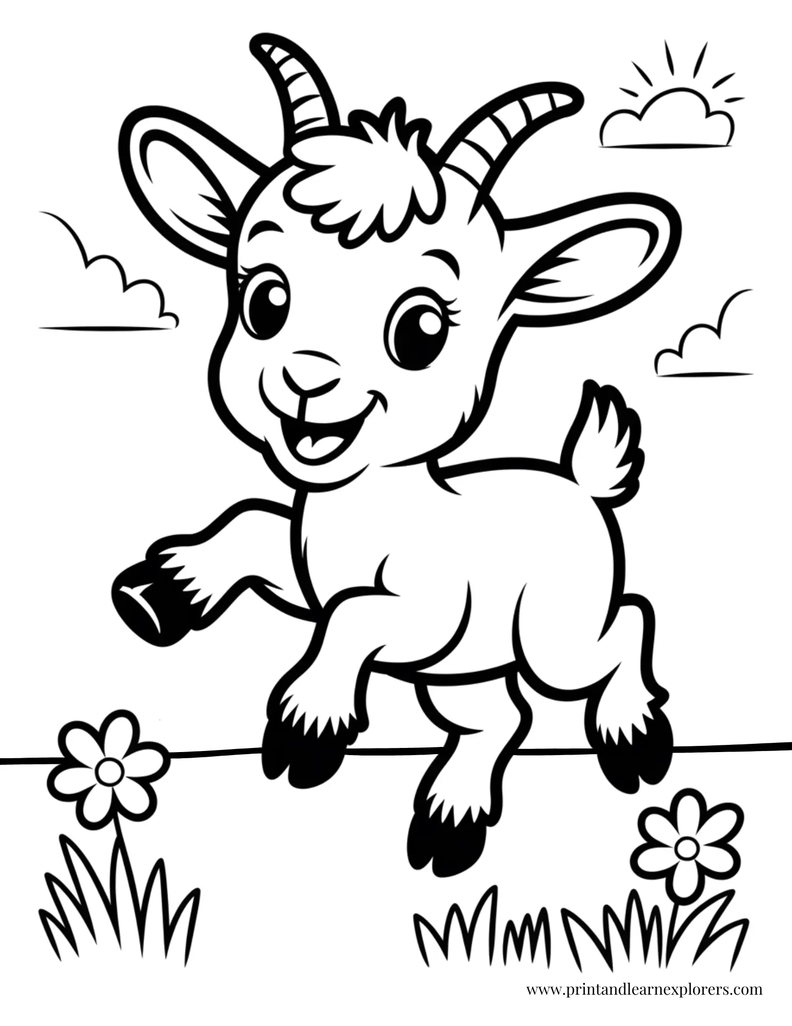 Happy Baby Kid Jumping Outside Coloring Page