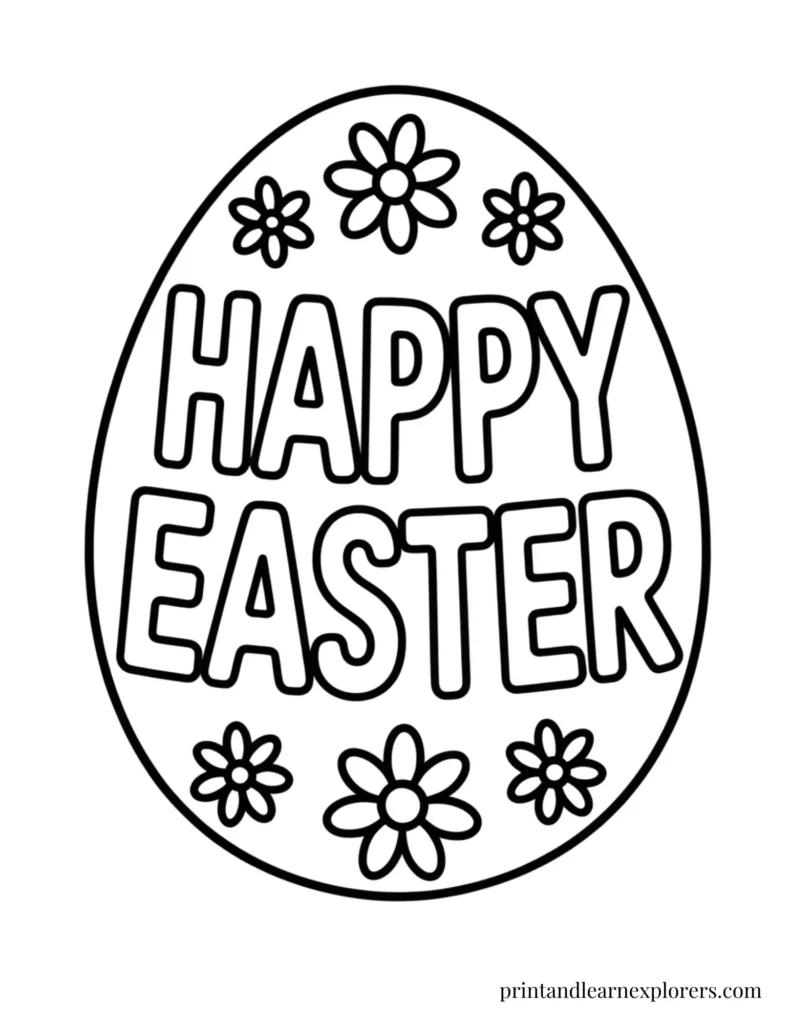 Happy Easter Egg Coloring Page Simple Flowers