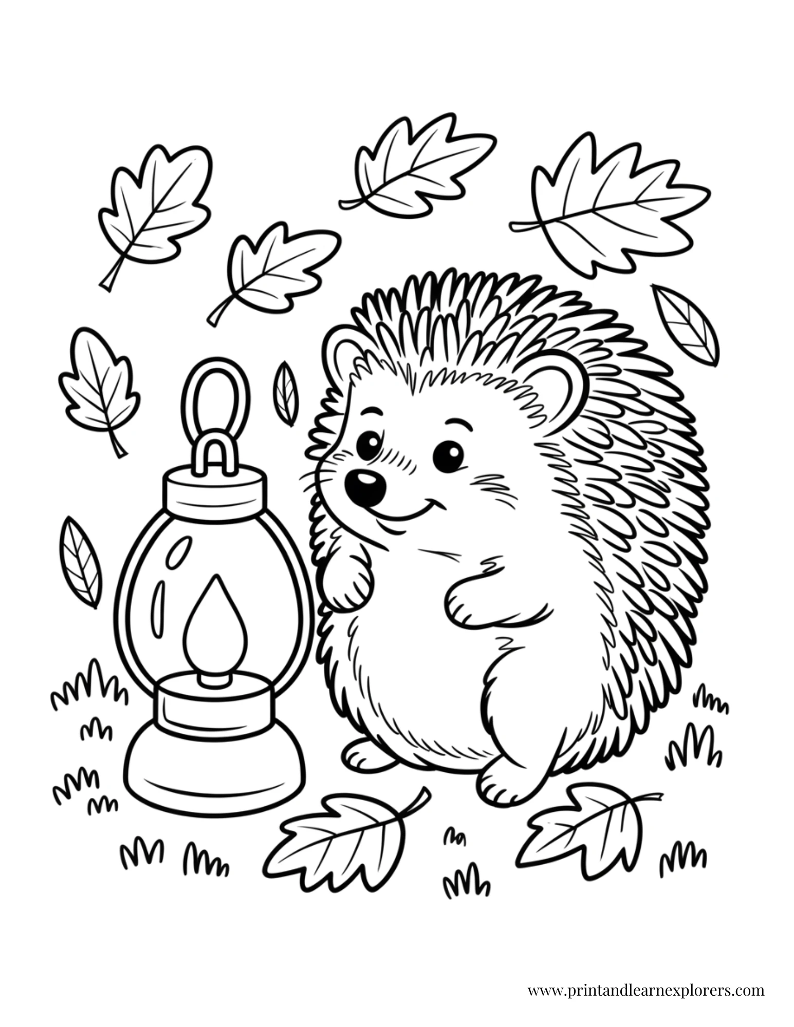Hedgehog with lantern coloring page