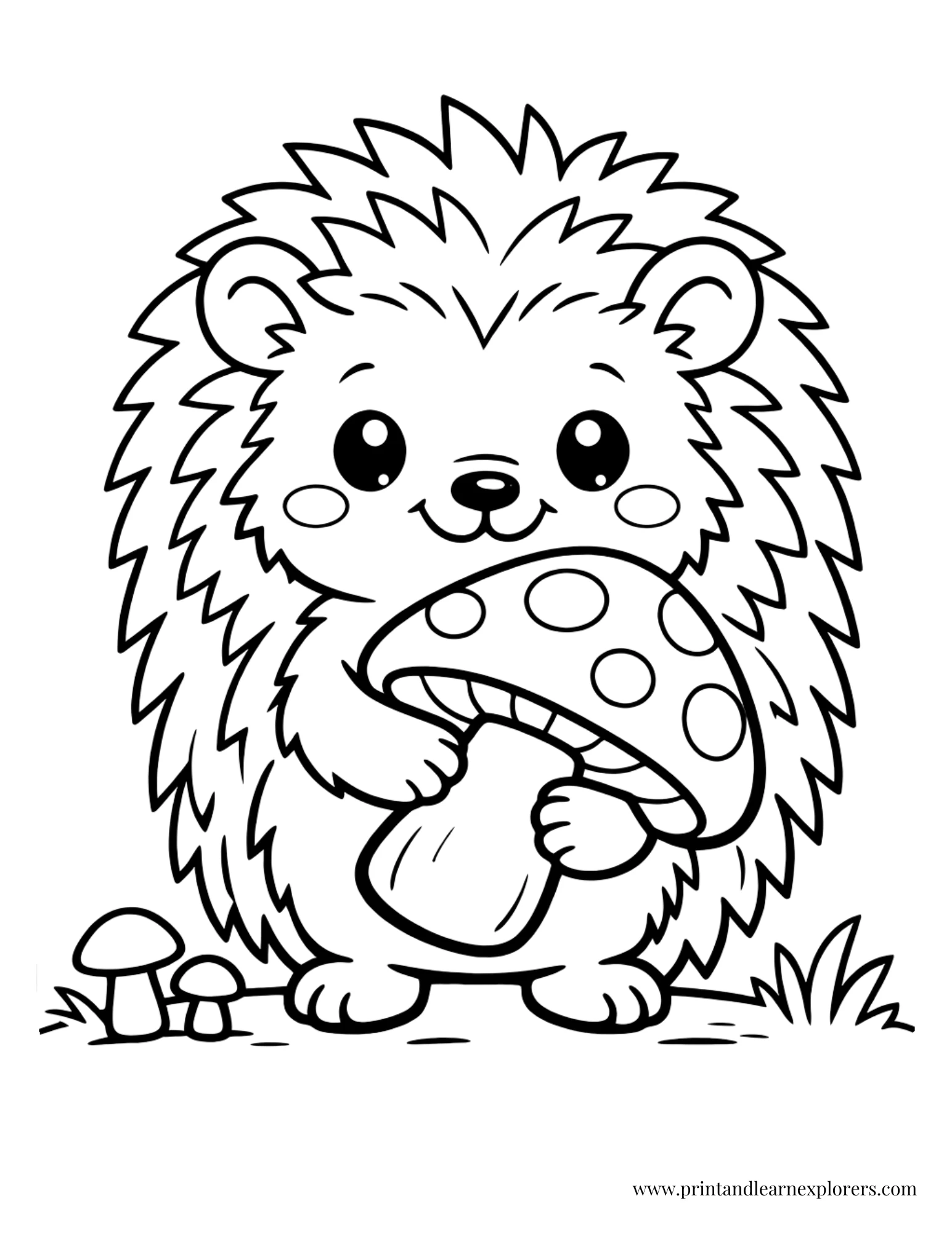 Hedgehog with large mushroom coloring page