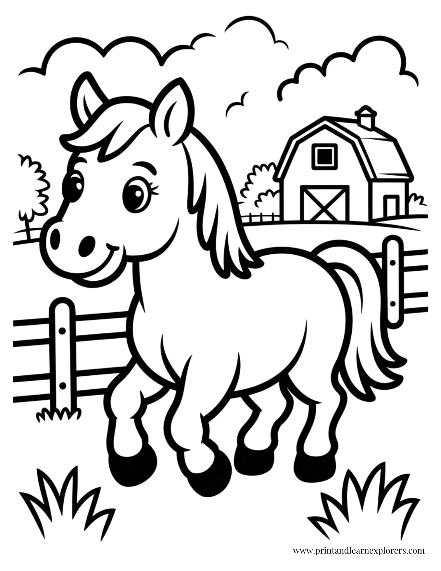 Horse Outside The Barn Coloring Page