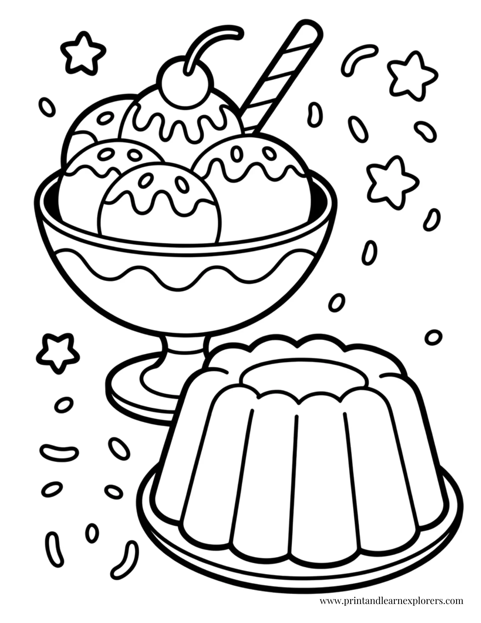 Ice Cream Sundae and Jell O Coloring Page