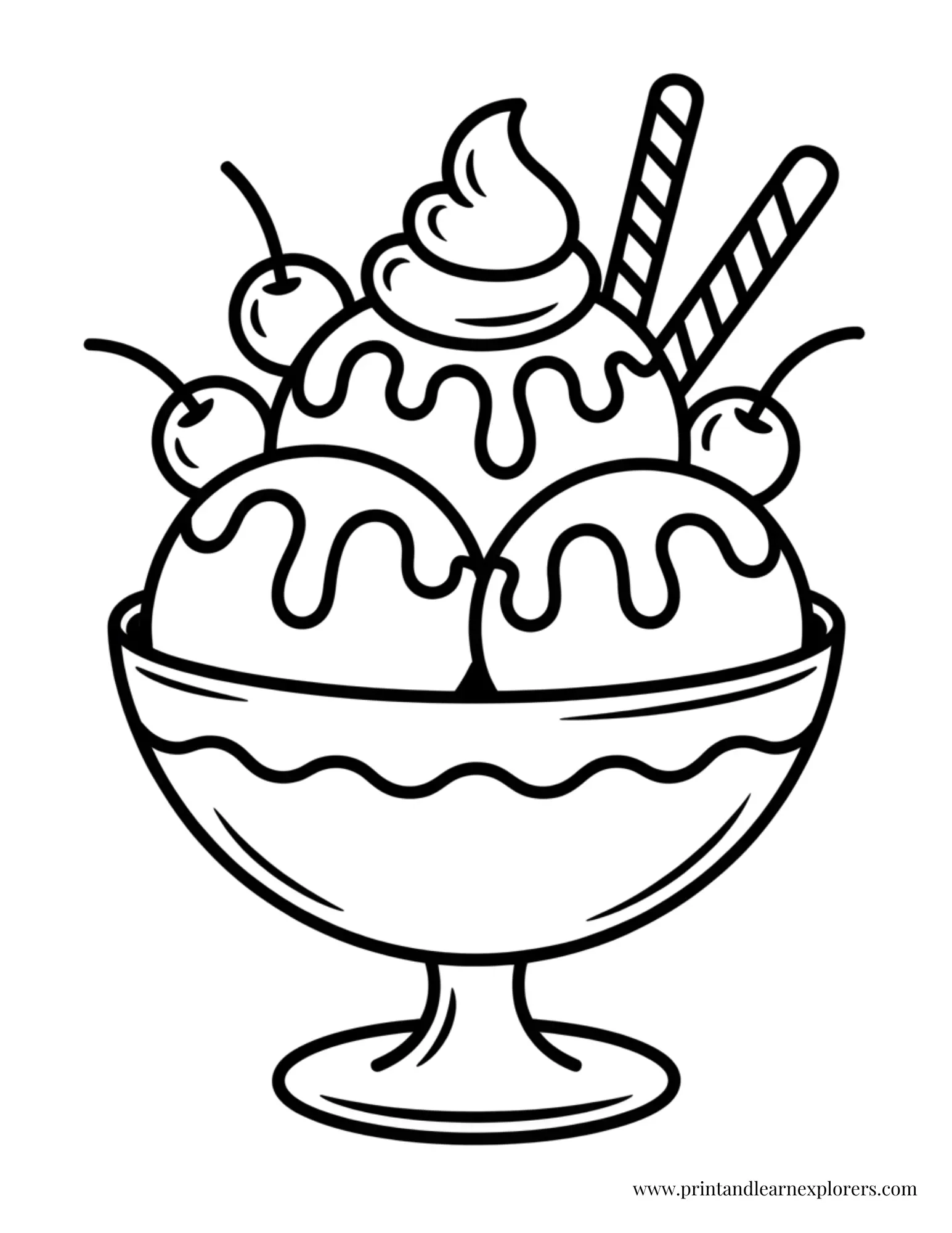 Ice Cream Sundae with Cherries Coloring Page