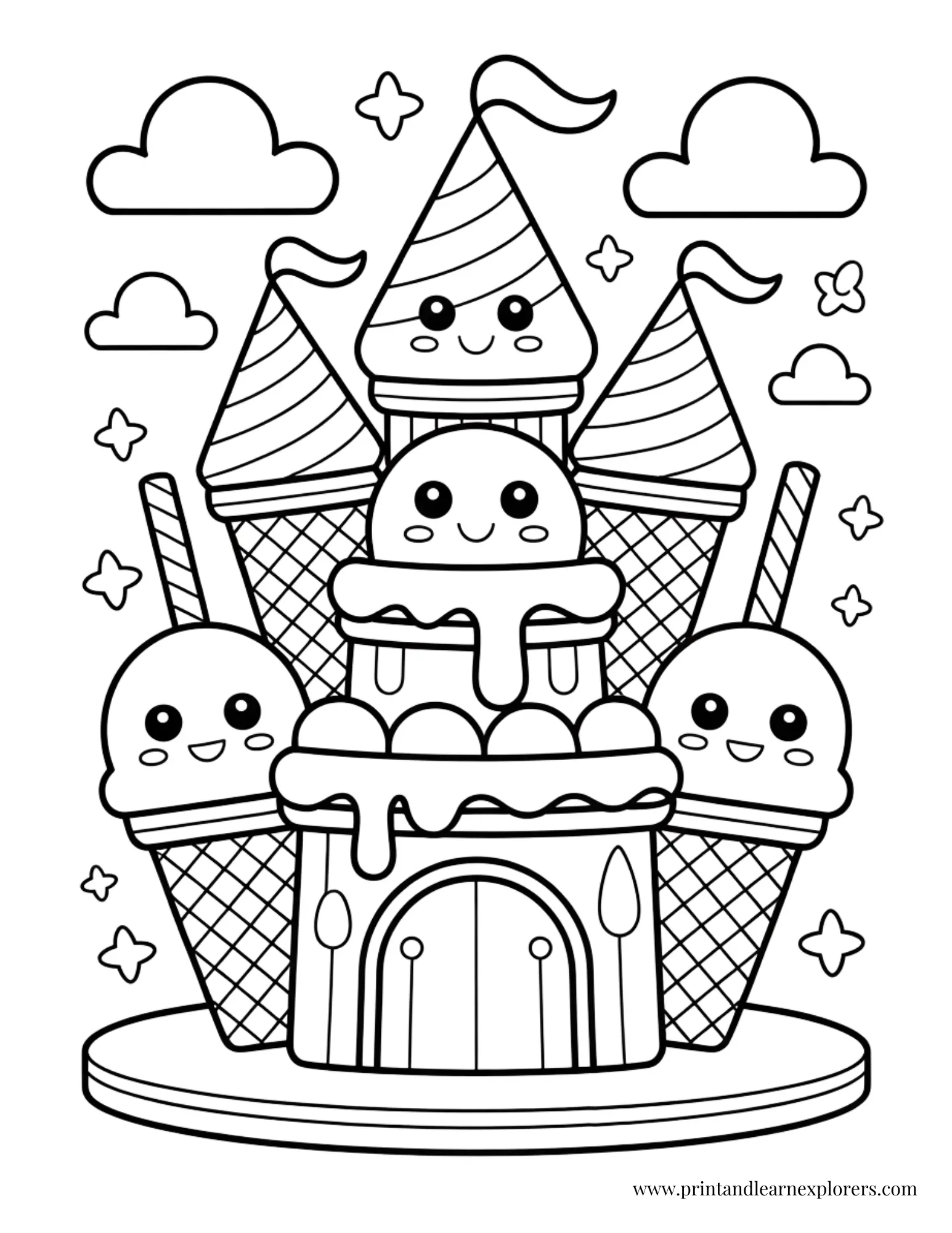 Ice Cream Waffle Castle Coloring Page