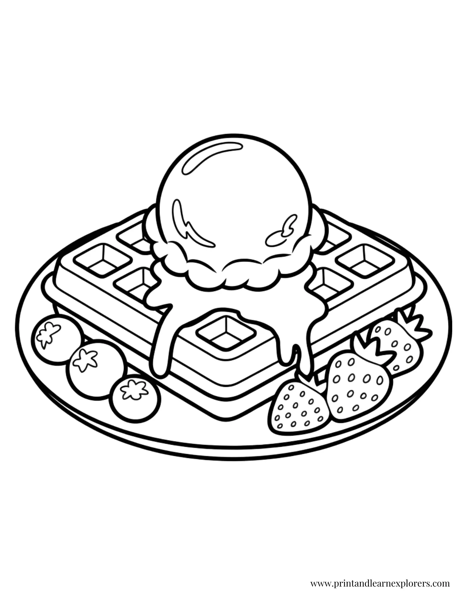 Ice Cream with Waffles and Fruit Coloring Page