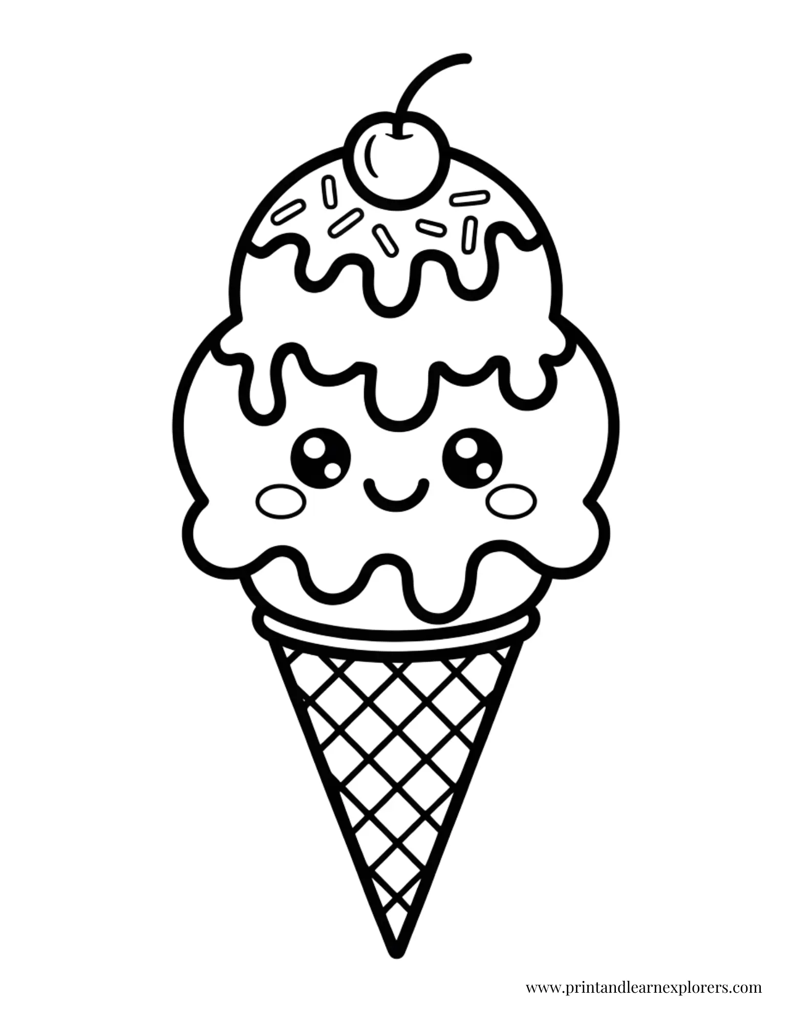 Kawaii Ice Cream Cone Coloring Page