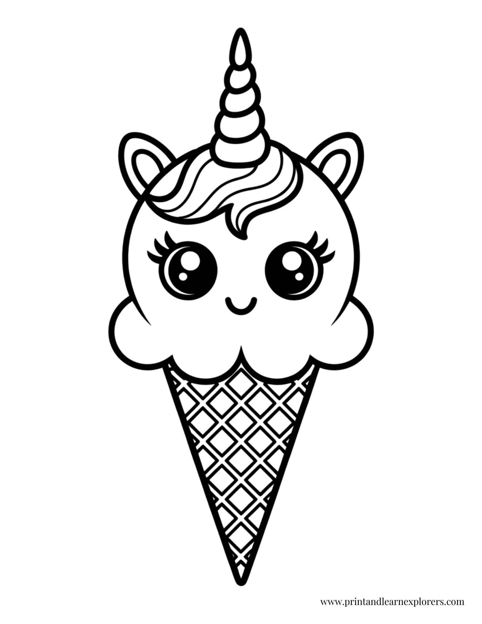 Kawaii Ice Cream Unicorn Coloring Page