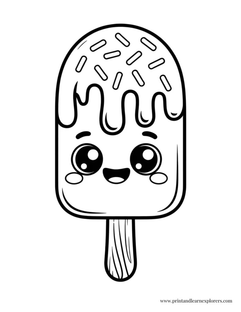 Kawaii Ice Cream on Stick Coloring Page
