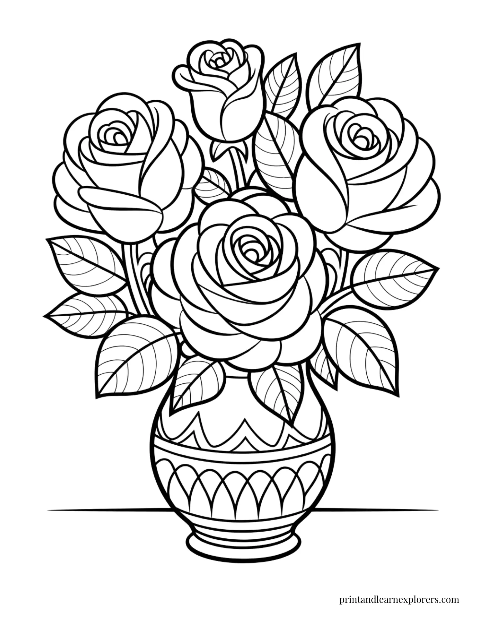 Large Vase of Roses Coloring Page