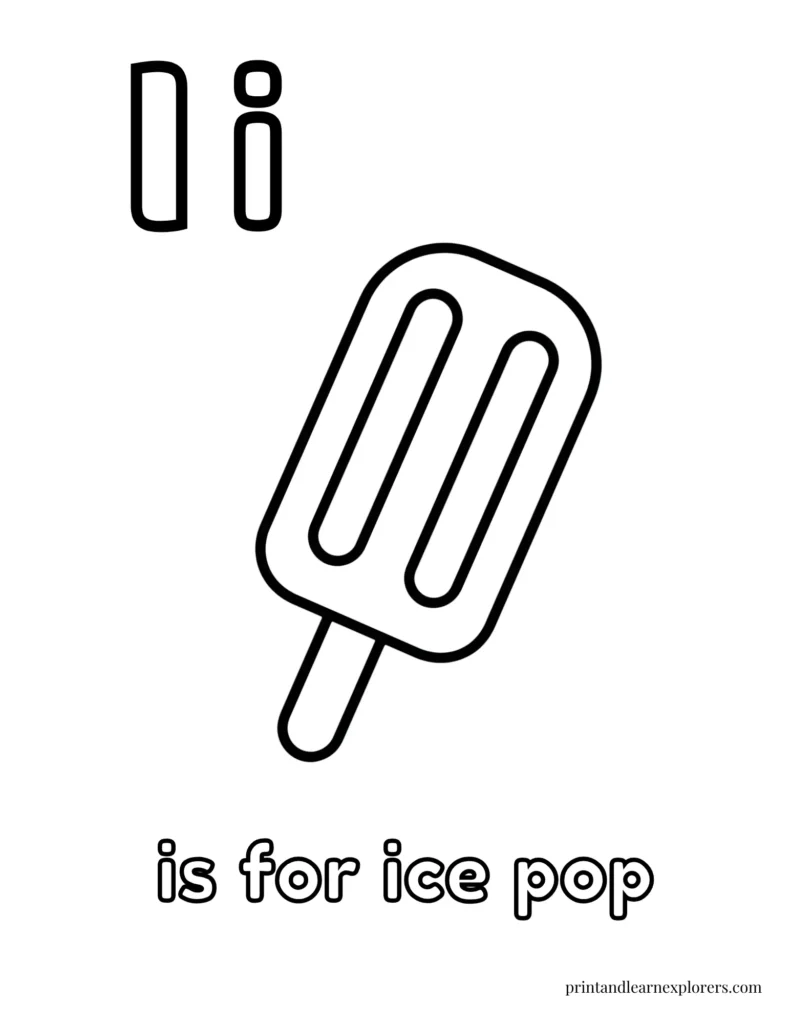 Letter I is for ice pop coloring page