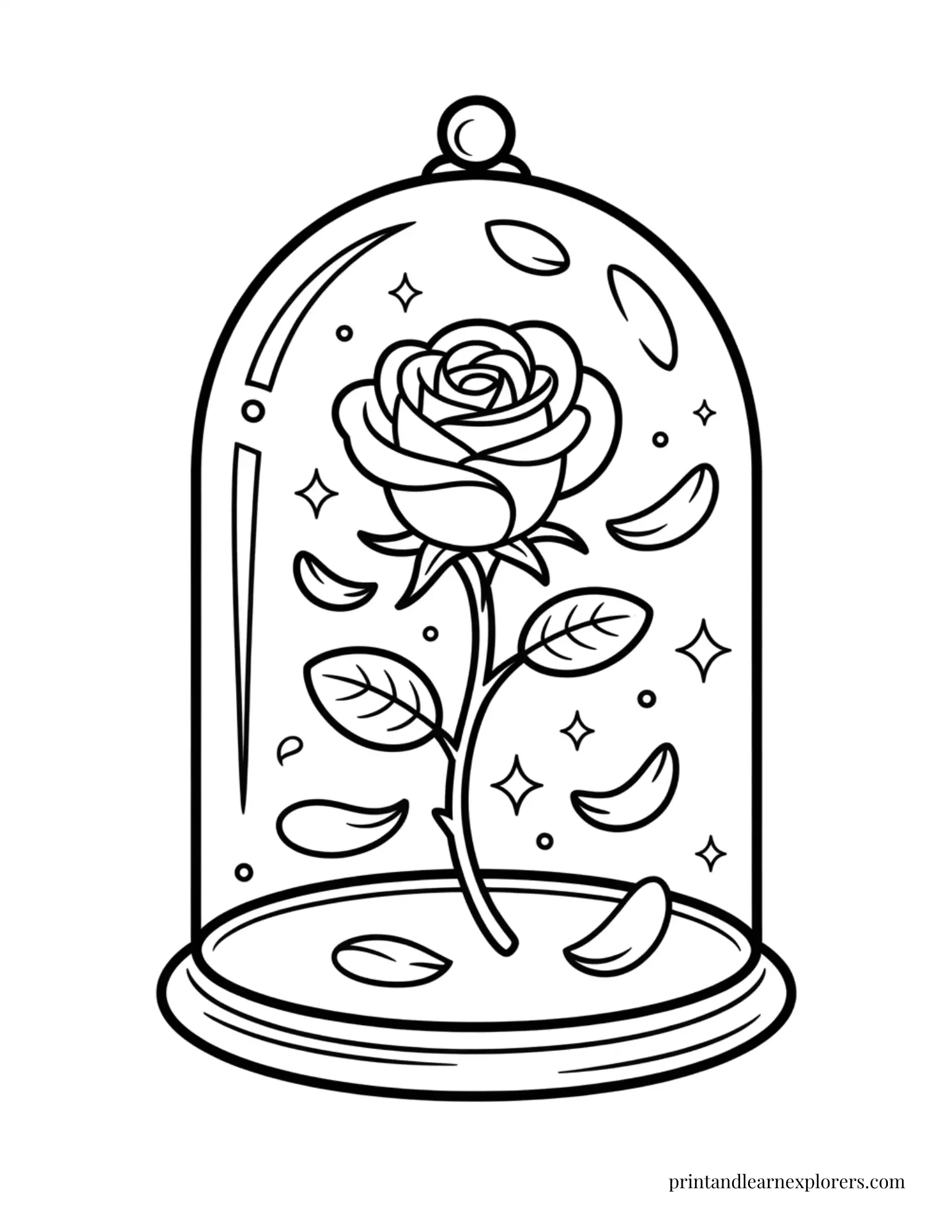 Magical Rose in Glass Dome Coloring Page