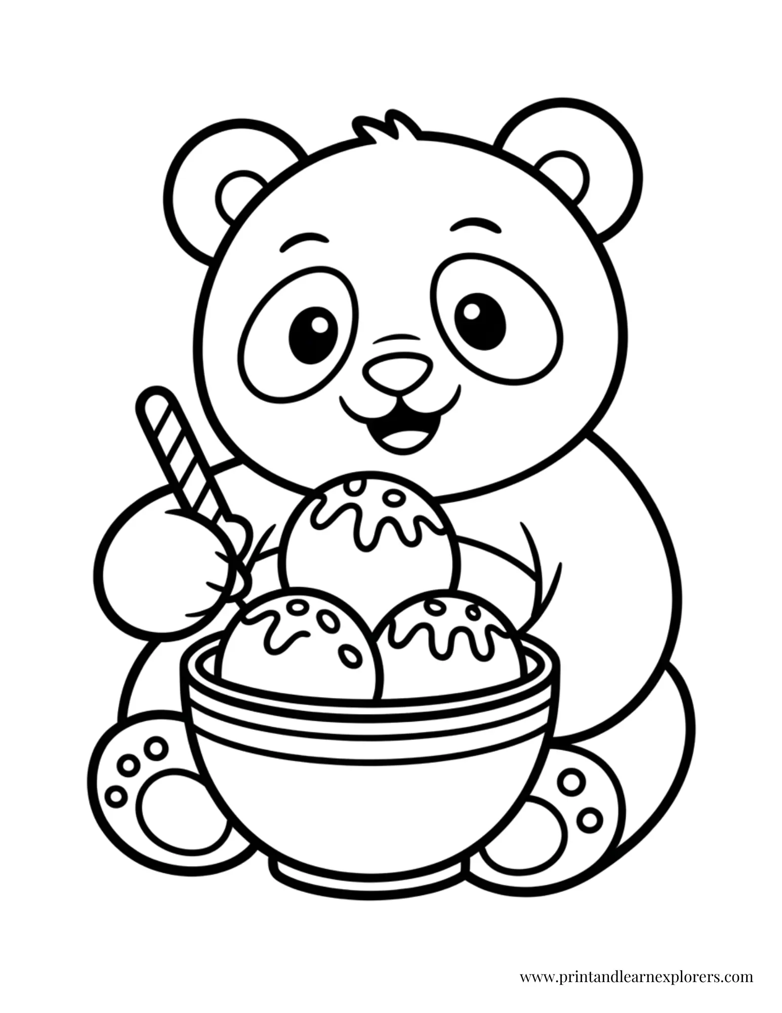 Panda Eating Ice Cream Coloring Page