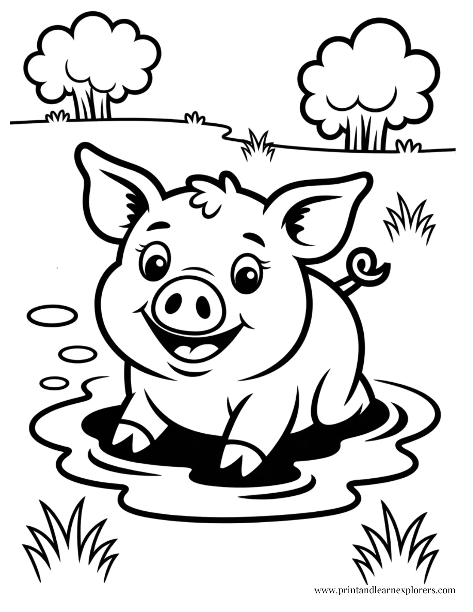 Pig Playing In Mud Coloring Page
