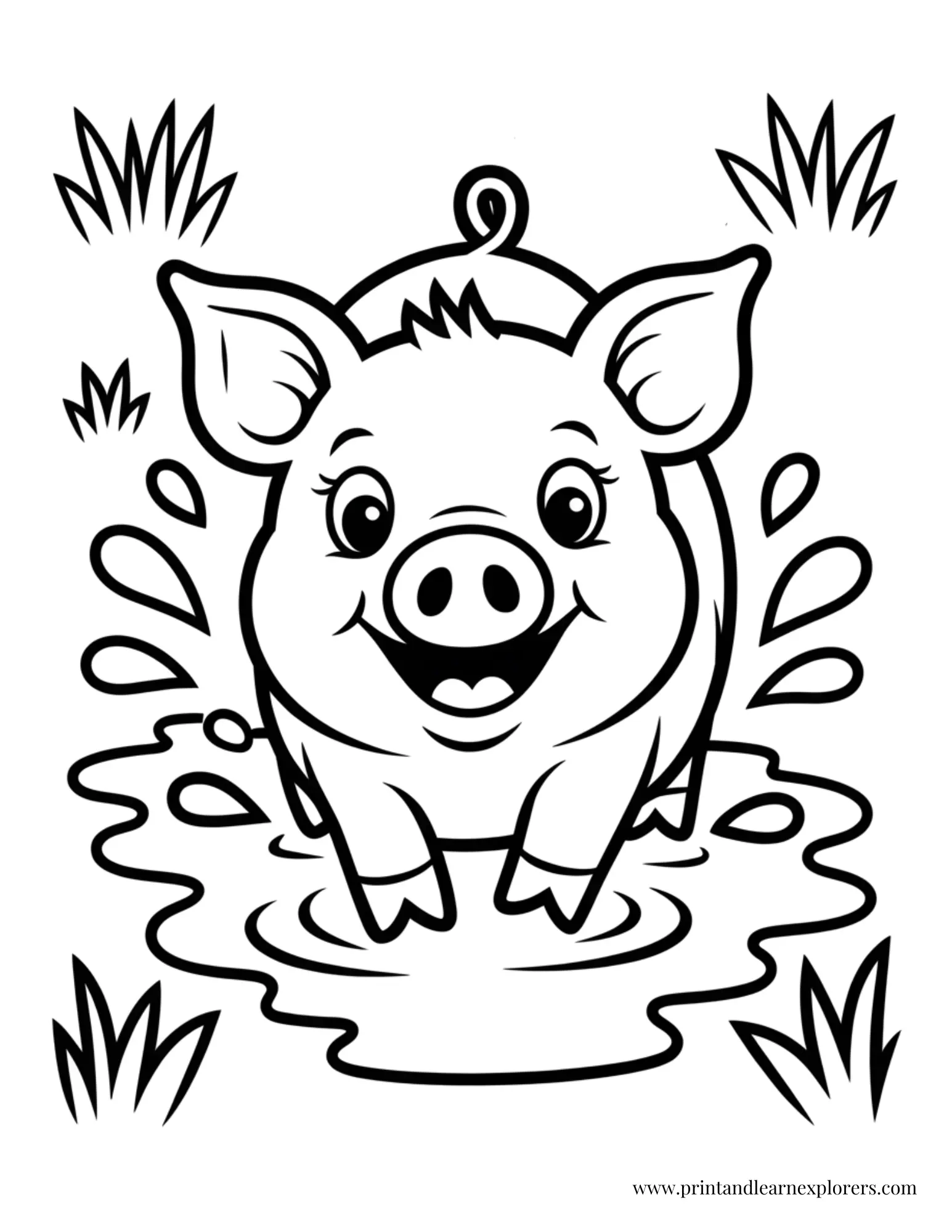 Pig Splashing In Mud Coloring Page