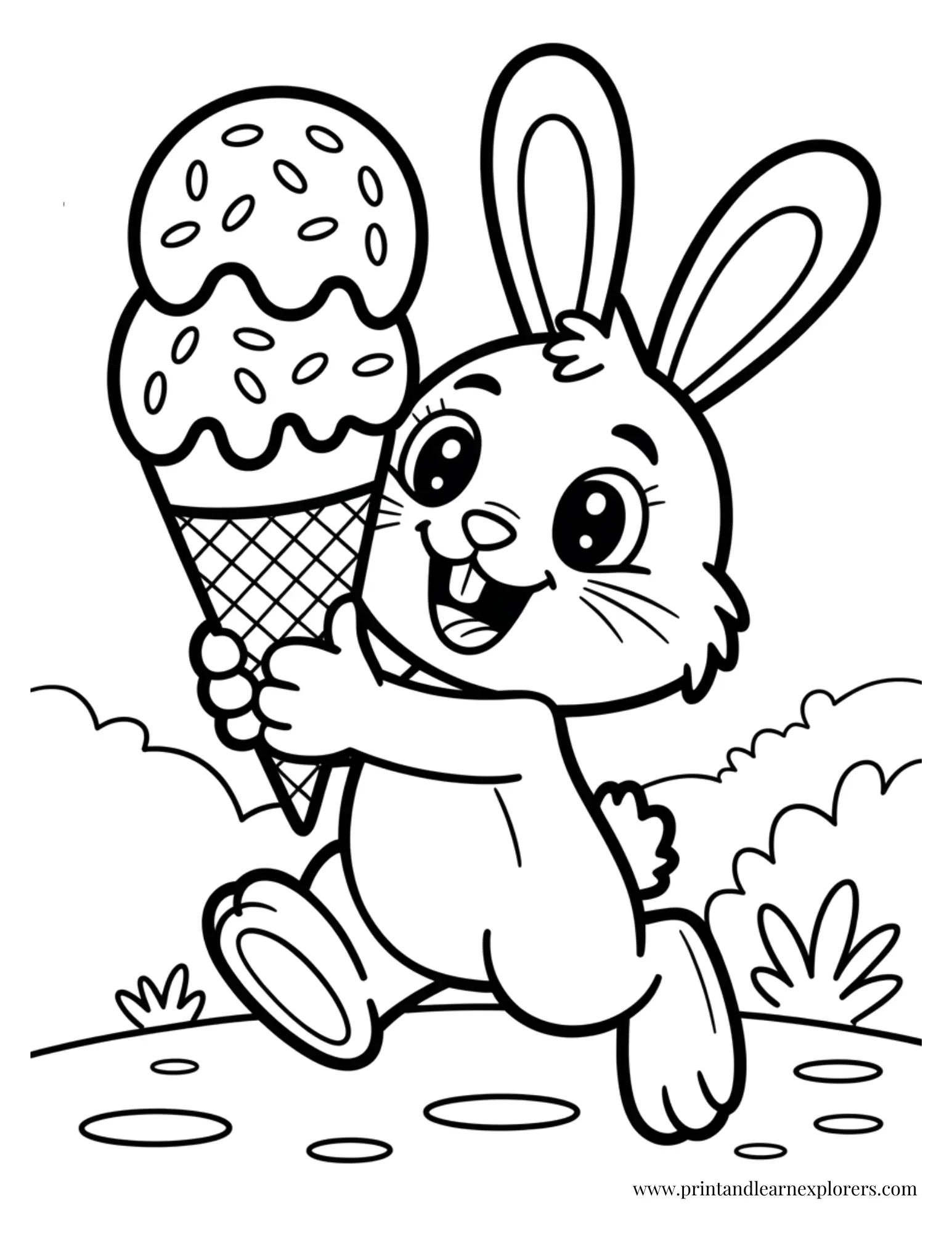 Rabbit with Ice Cream Cone Coloring Page