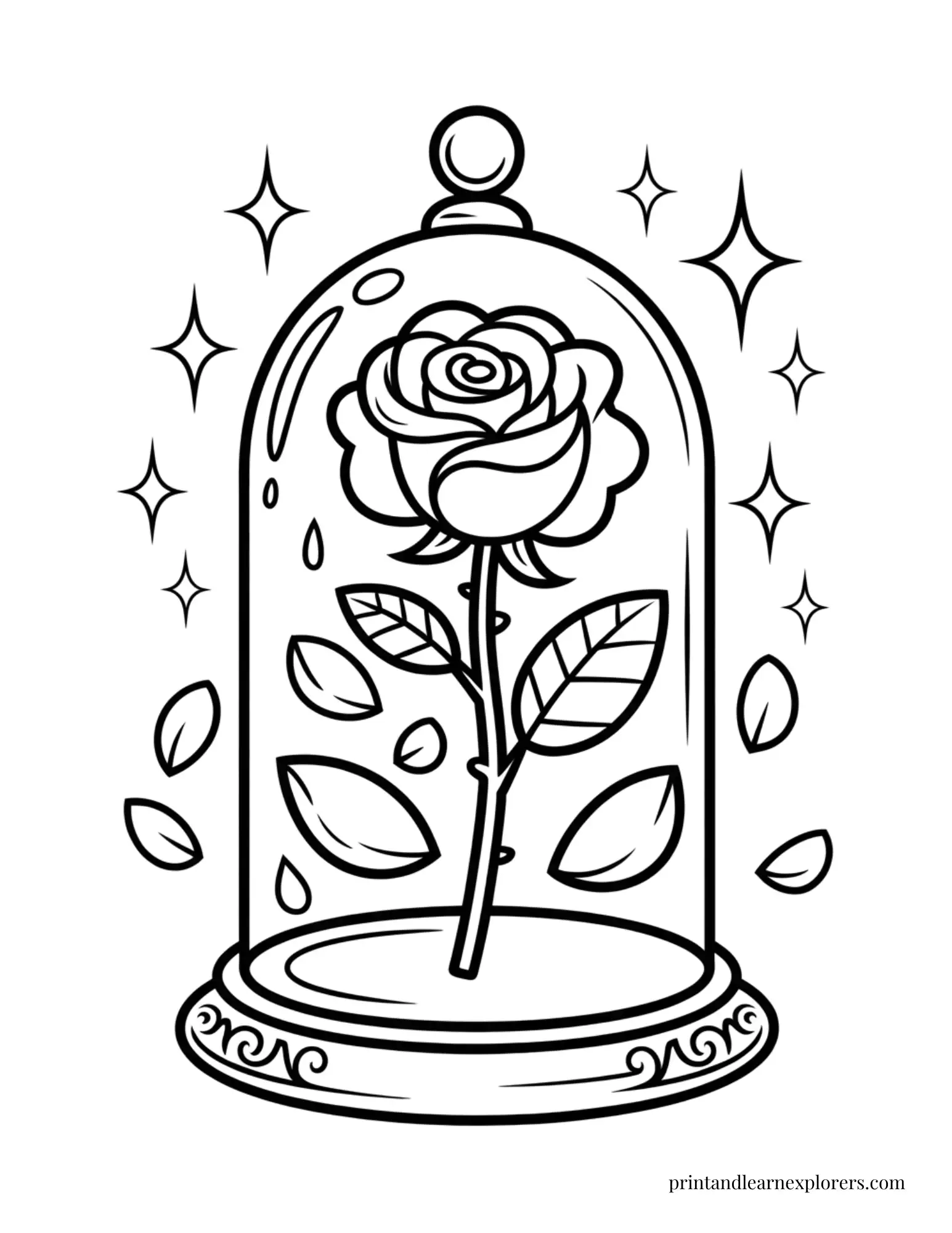 Roses in Glass Dome Coloring Page