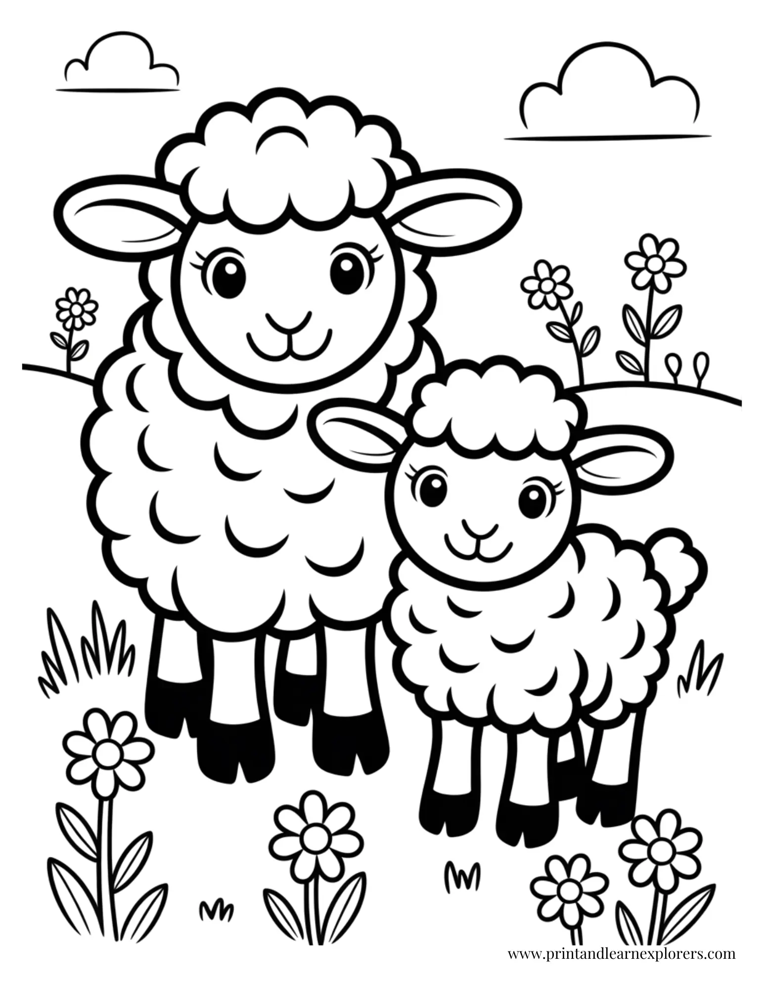 Sheep And Lamb Together Coloring Page