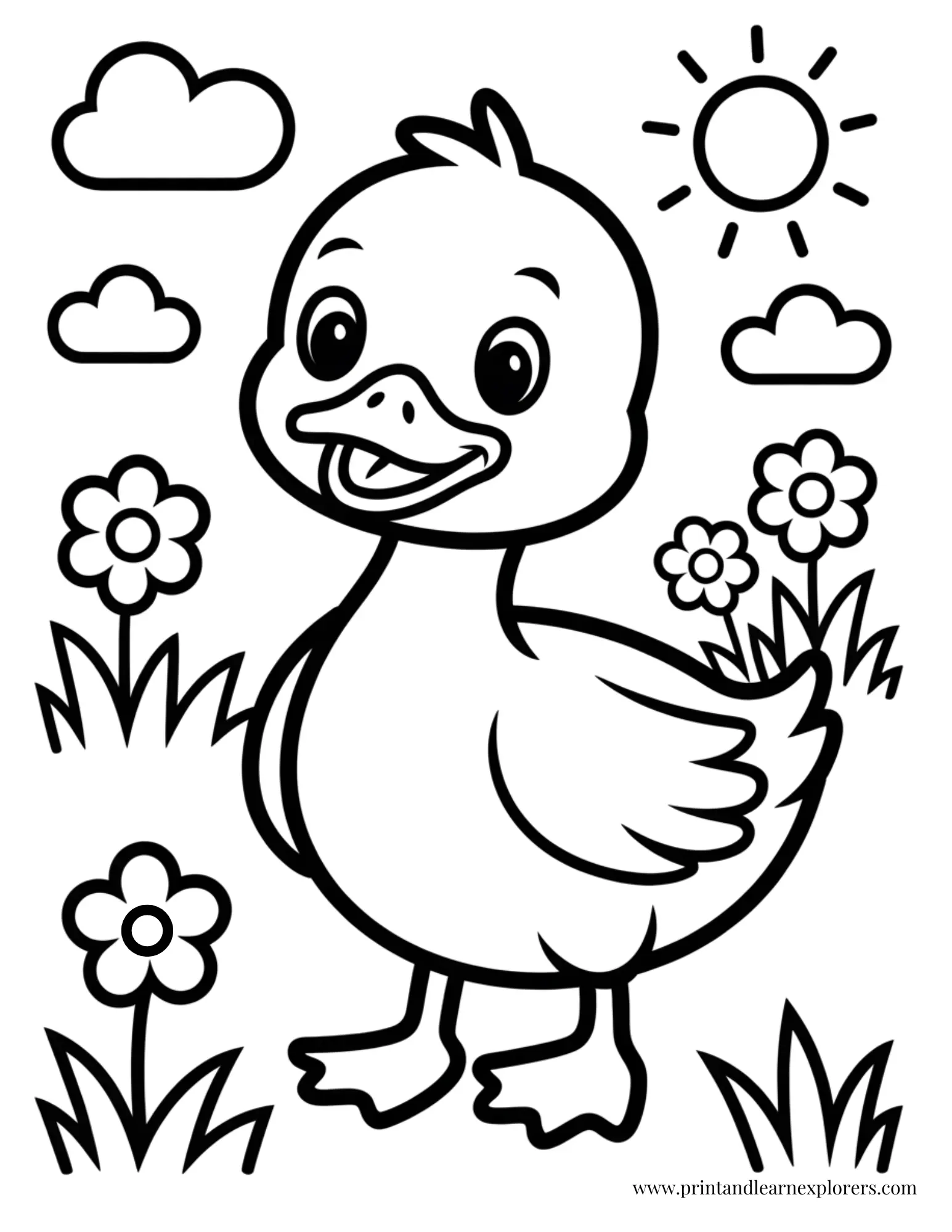 Simple Happy Duck Bold Lines Coloring Page