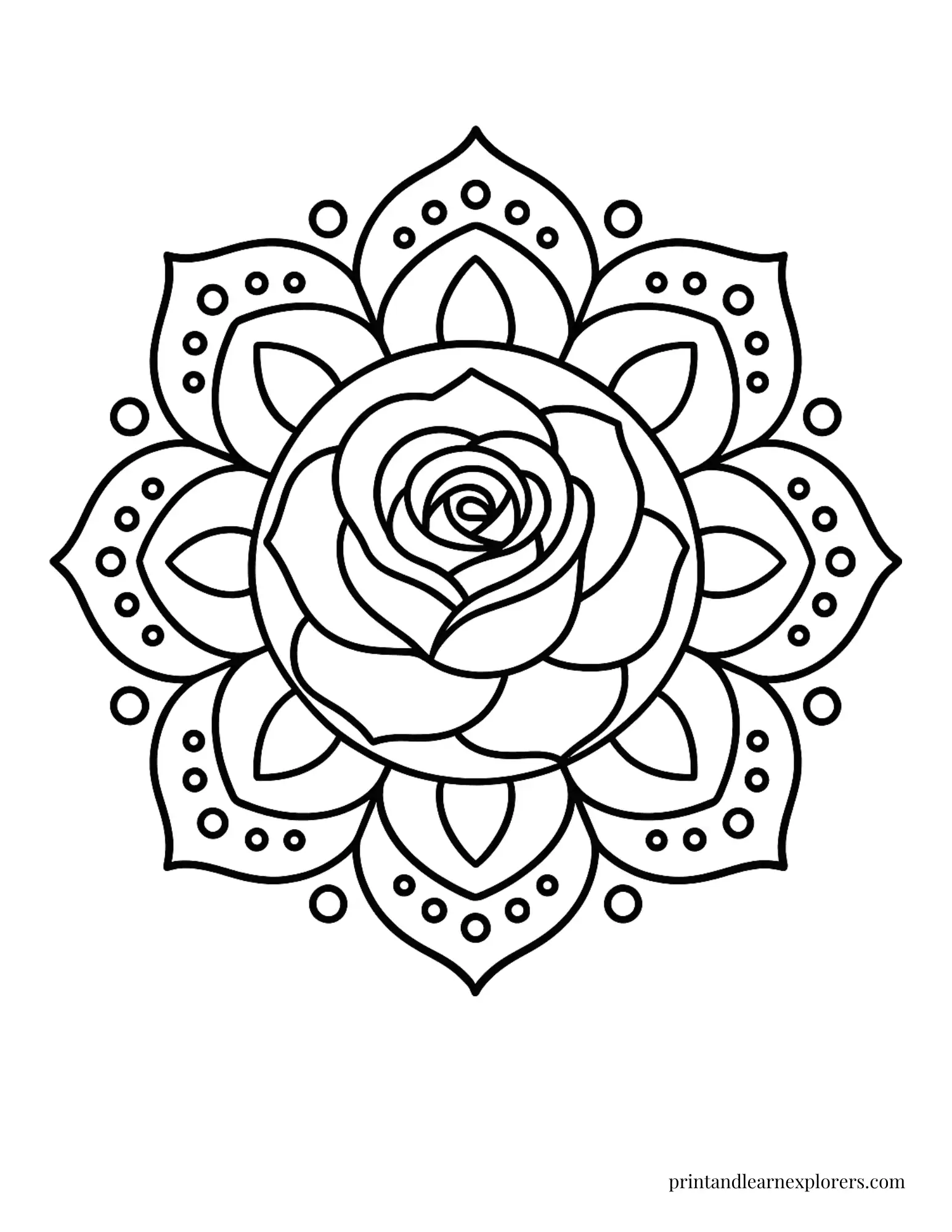 Simple Rose Mandala Coloring Page