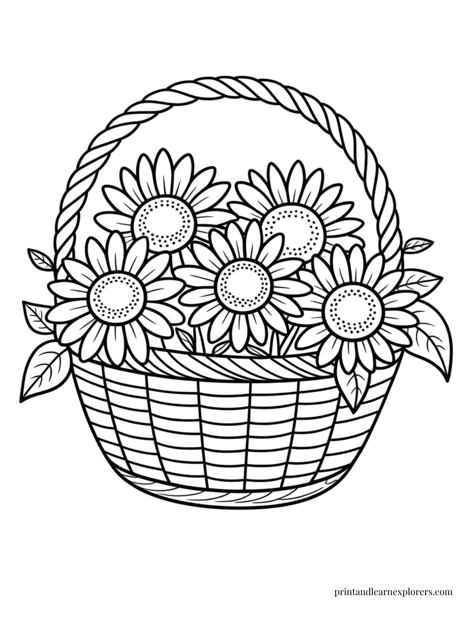 Simple basket of sunflowers coloring page