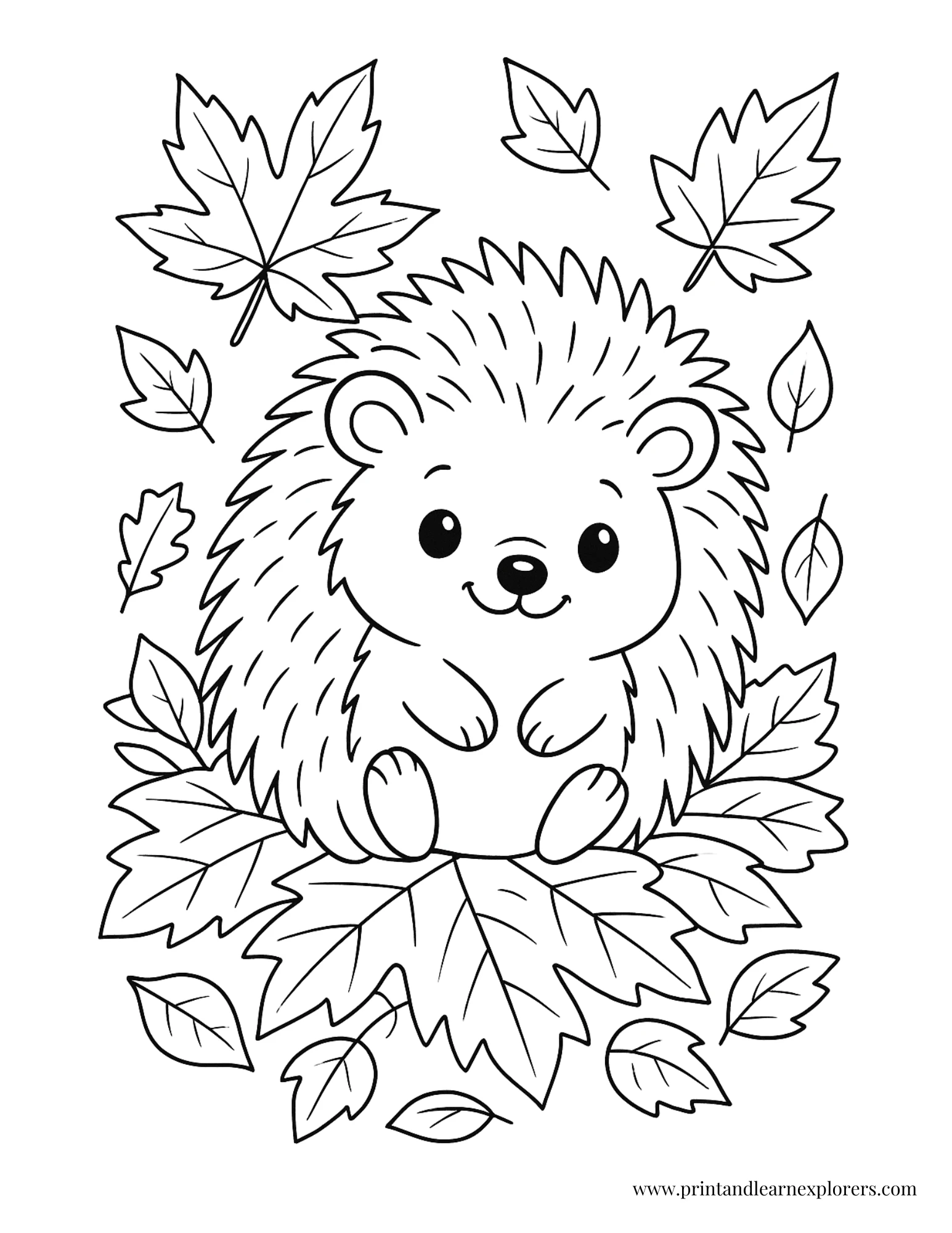Simple hedgehog in the leaves coloring page