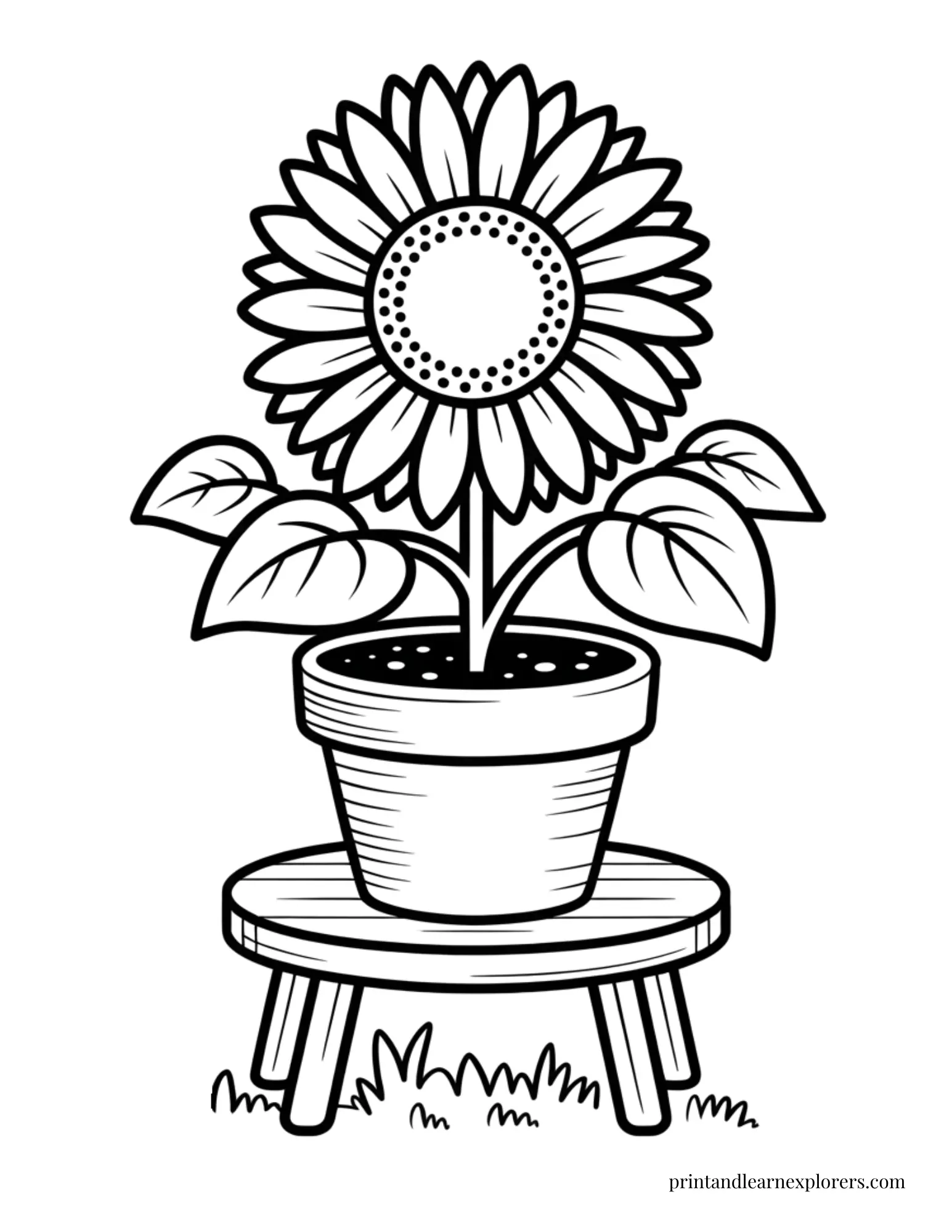 Simple sunflower in a pot coloring page
