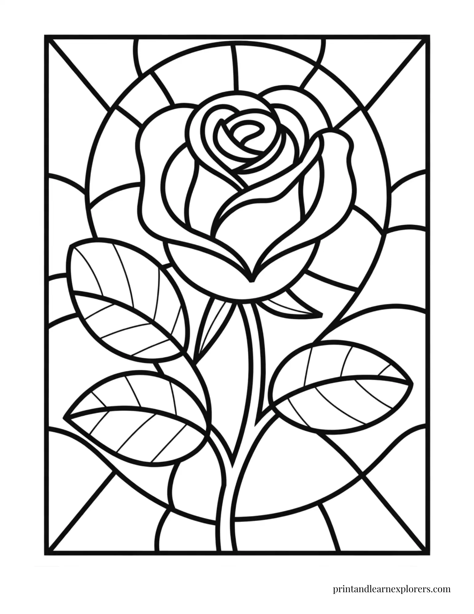 Stained Glass Rose Coloring Page