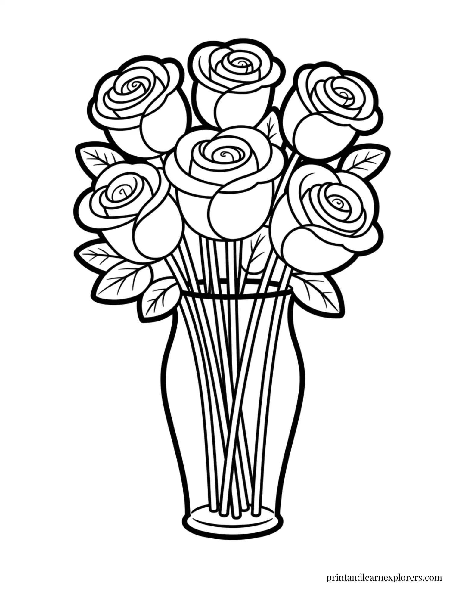 Tall Vase of Roses Coloring Page