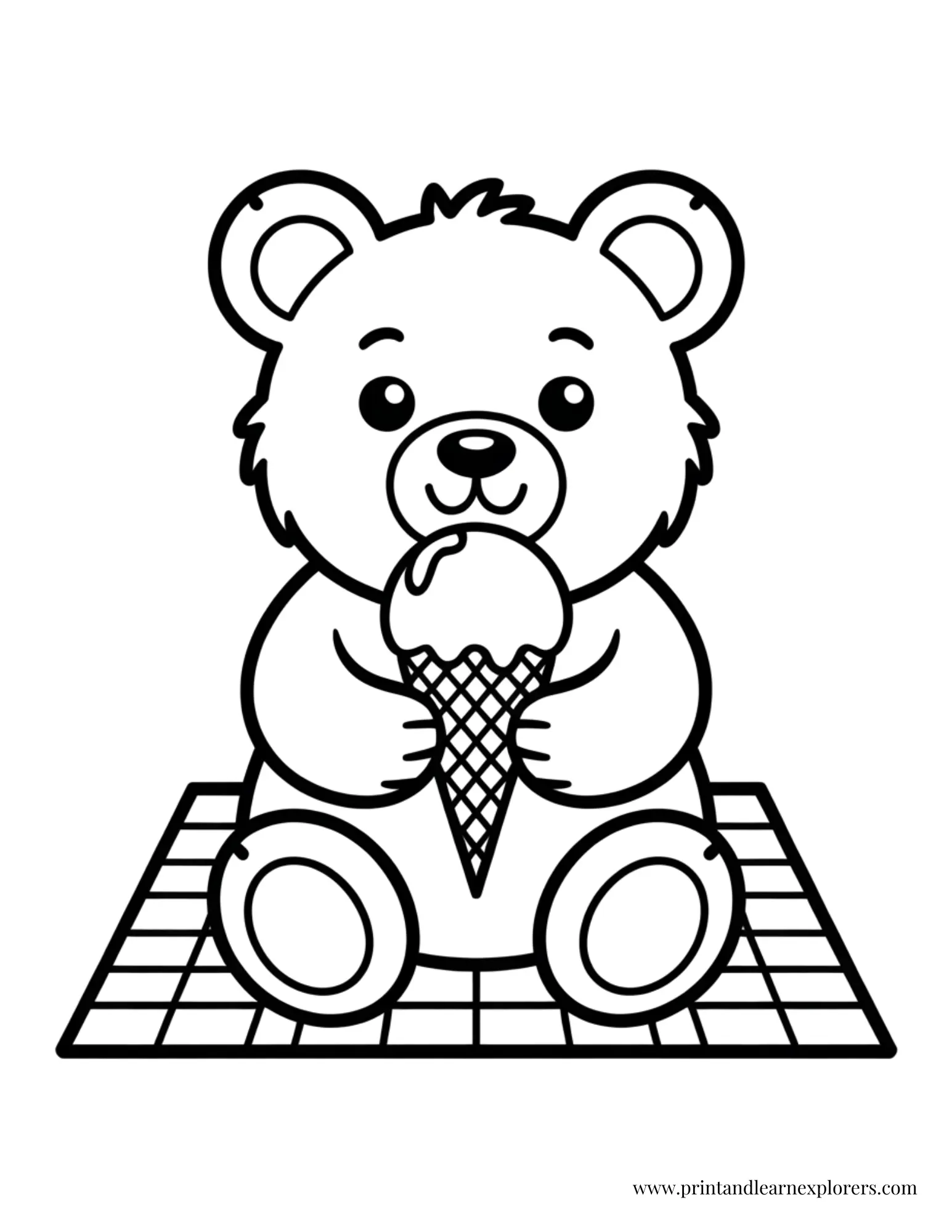 Teddy Bear Eating Ice Cream Coloring Page