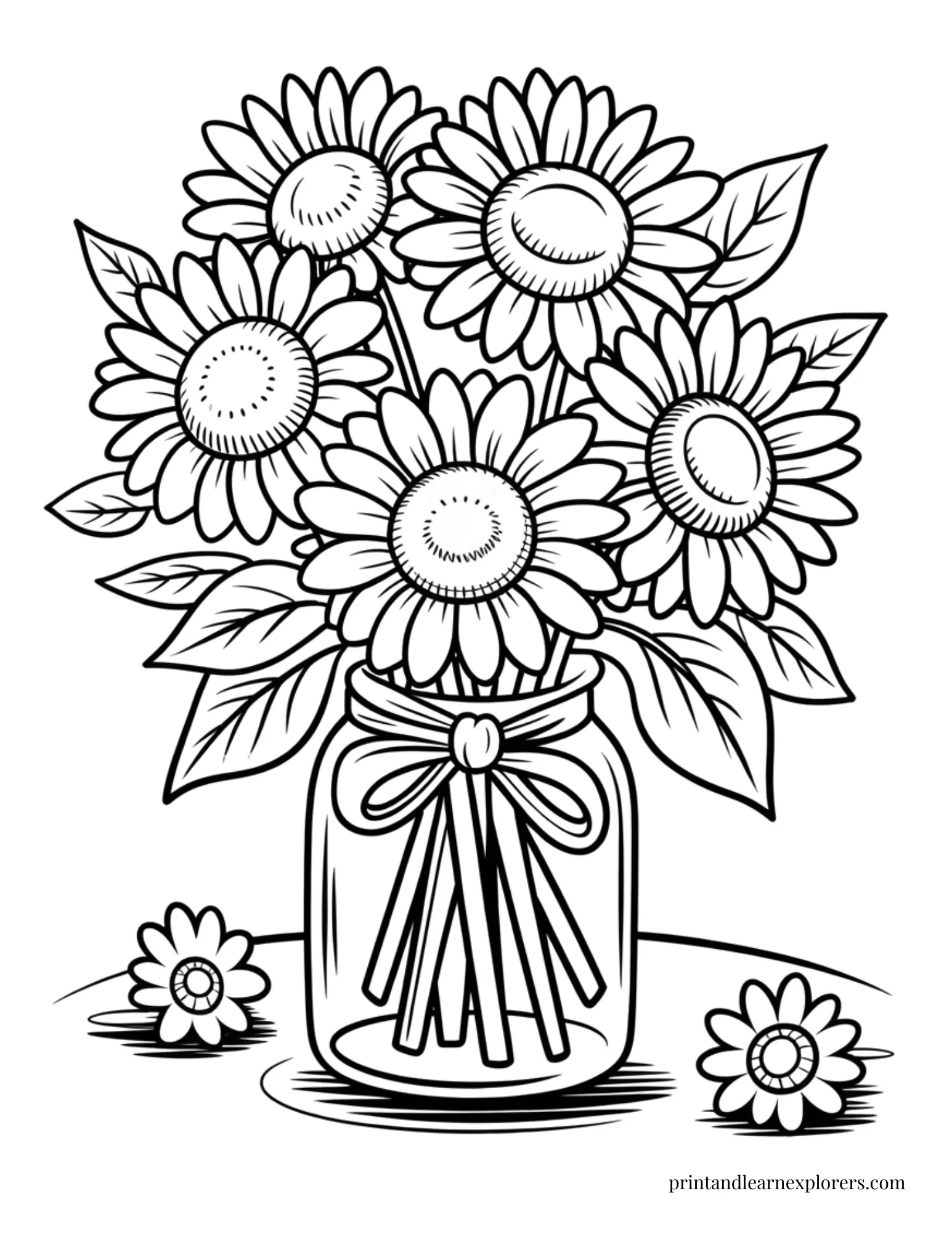 Vase of sunflowers coloring page