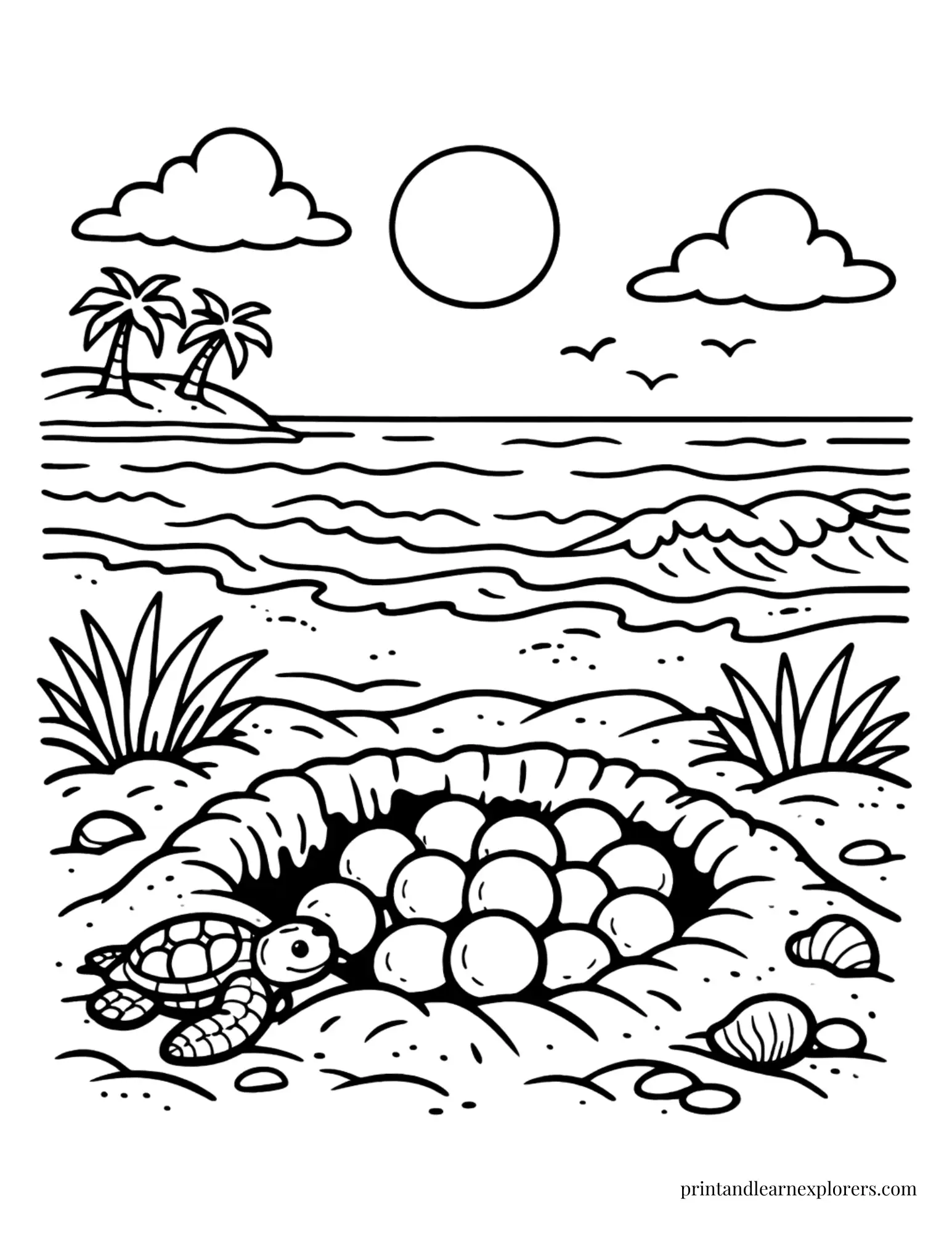 Baby Sea Turtle Nest With Eggs Coloring Page