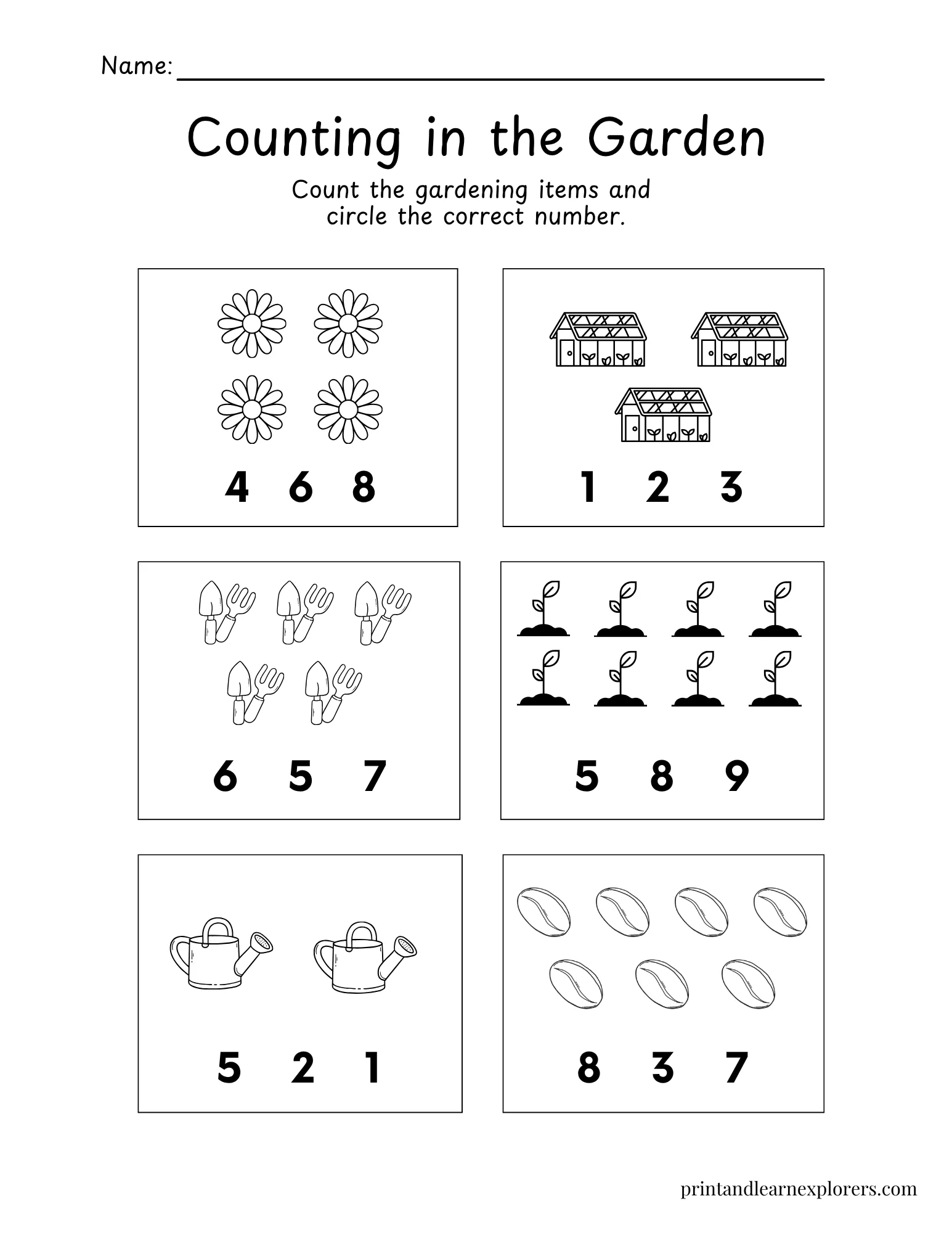 Count the plants and seeds and circle worksheet