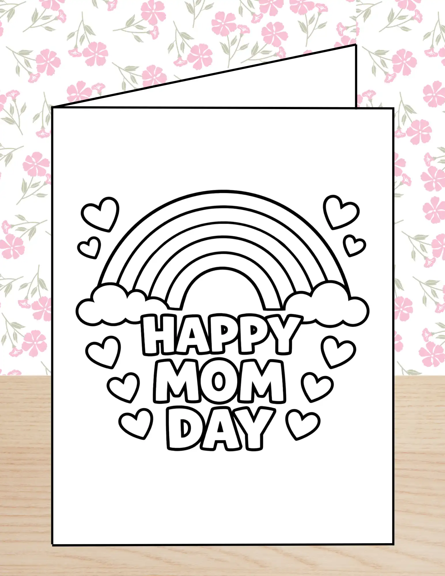 Happy Mom Day Coloring Card with Rainbow