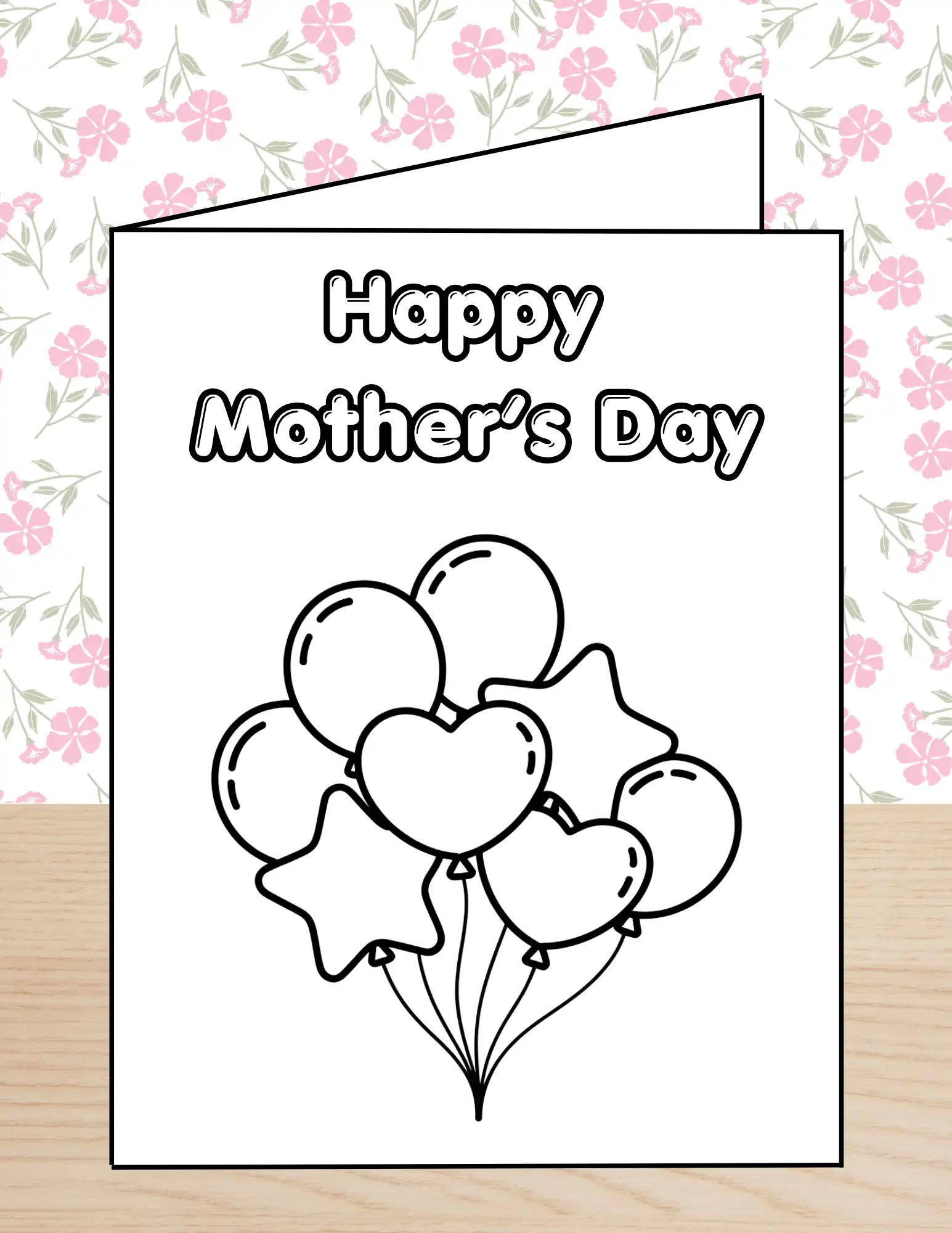 Happy Mothers Day Coloring Card Balloons