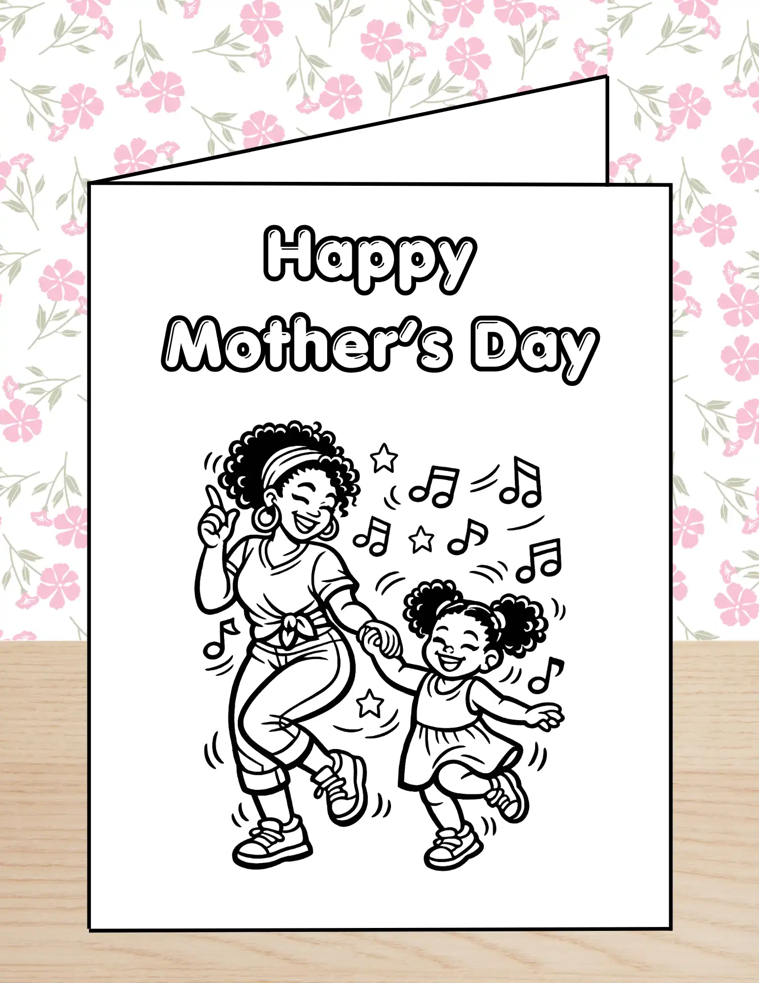 Happy Mothers Day Coloring Card Black Mom Daughter Dancing