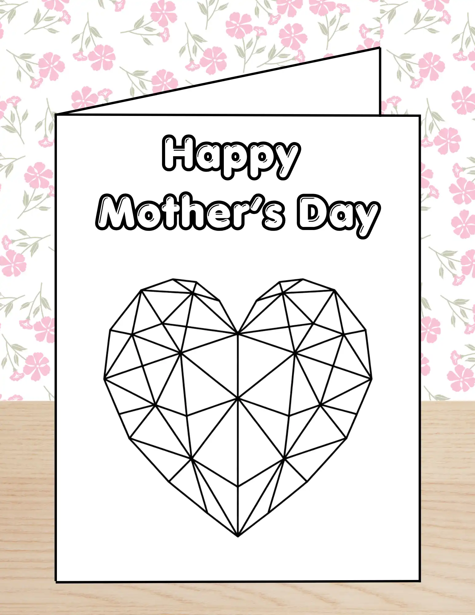 Happy Mothers Day Coloring Card Geometric Heart