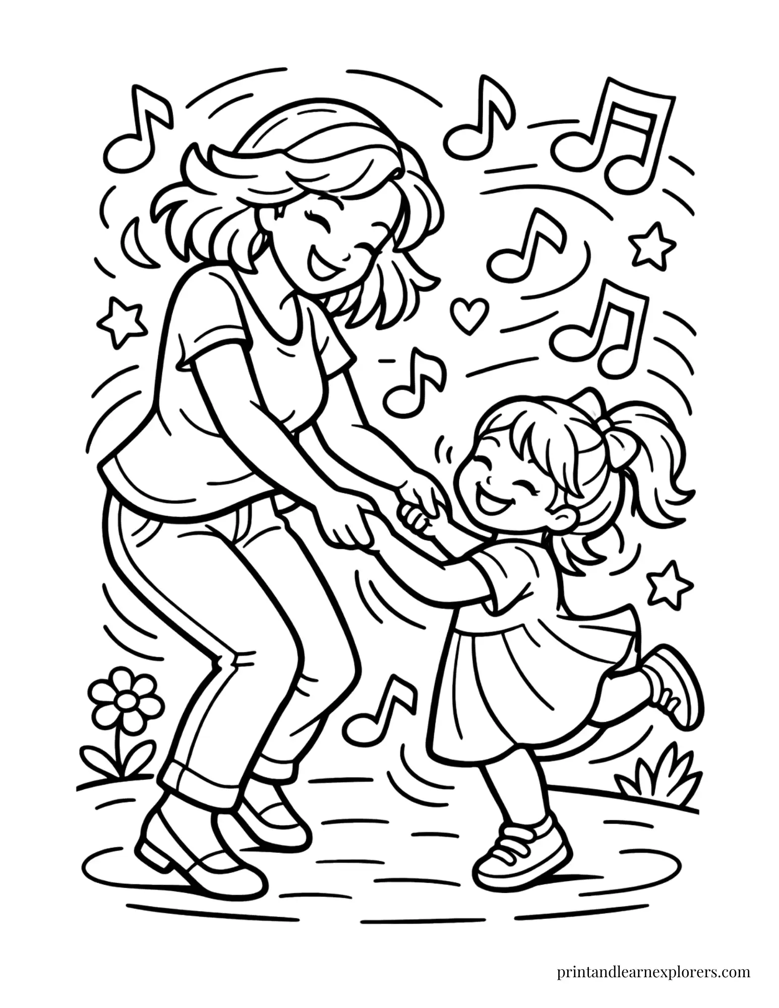 Mom and daughter dancing coloring page