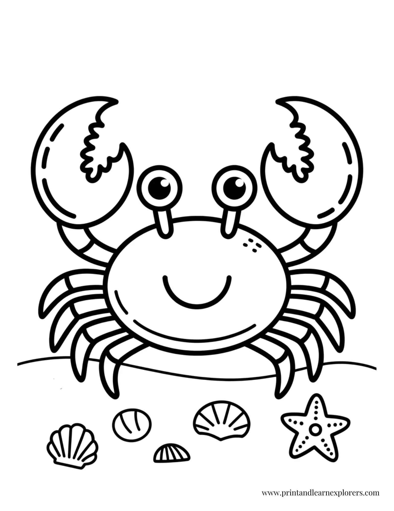 Preschool crab with shells coloring page