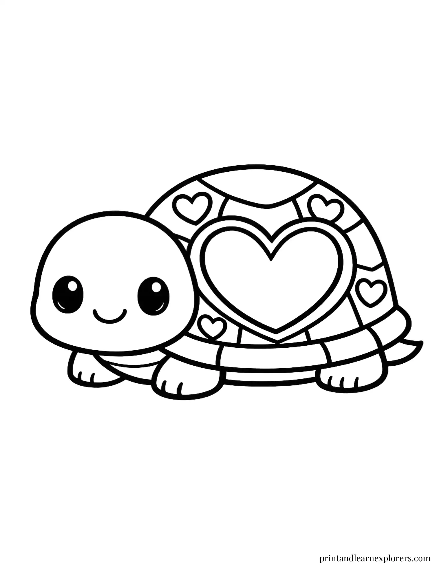 Preschool sea turtle heart pattern coloring page